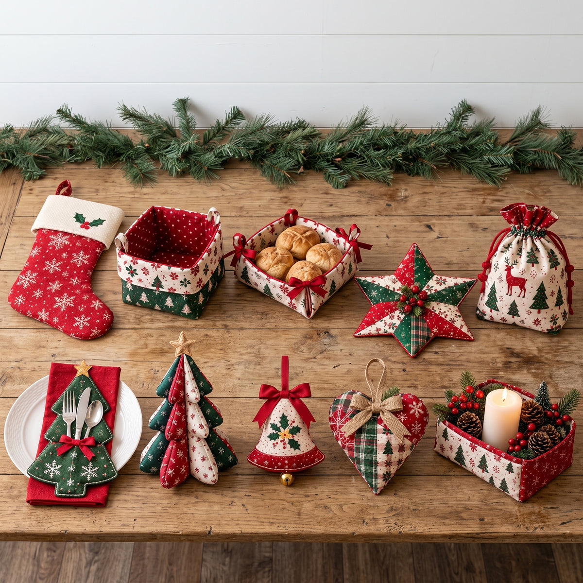 10 Christmas Sewing Patterns Bundle PDF, Stocking, Baskets, Star Table Mat, Gift Bag, Fabric Tree, Easy Holiday Decor