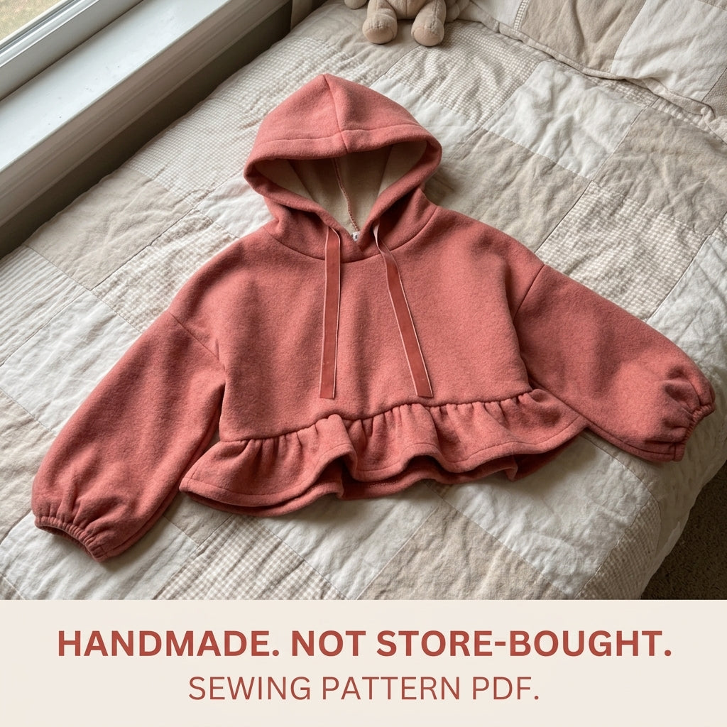 Girls Ruffle Hem Fleece Hoodie Sewing Pattern PDF – Sherpa Lined Ruffle Sweatshirt