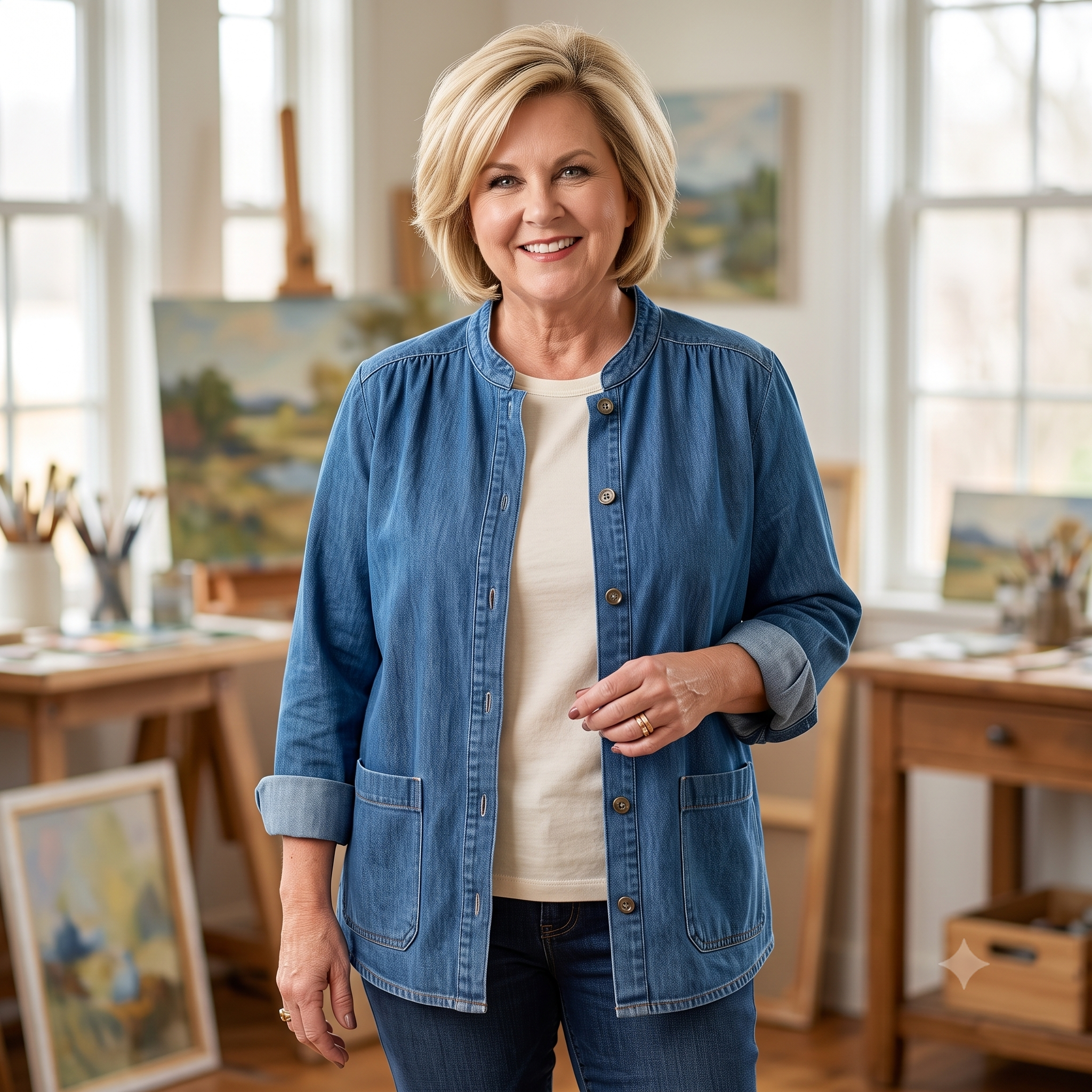 Artist Jacket Sewing Pattern PDF, Workwear Jacket, Dropped Shoulder Chore Coat, Band Collar, Patch Pockets, Two Hems, Sizes US 0–24 / EU 30–54