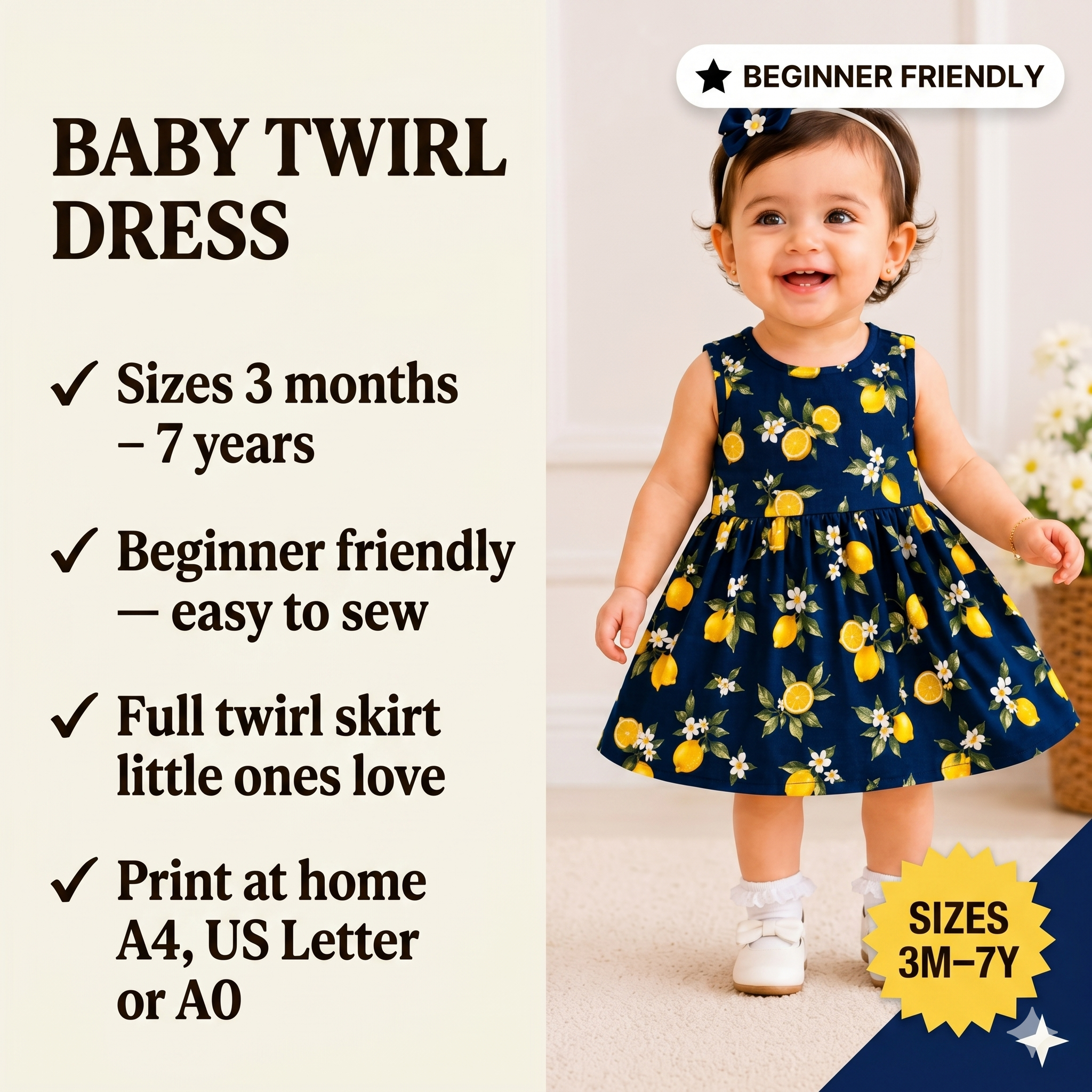 Baby Frock Sewing Pattern PDF, Kids Sewing Pattern, Girls Sleeveless Dress Tutorial, Toddlers Sewing, A0 A4 Patterns, Instant Download