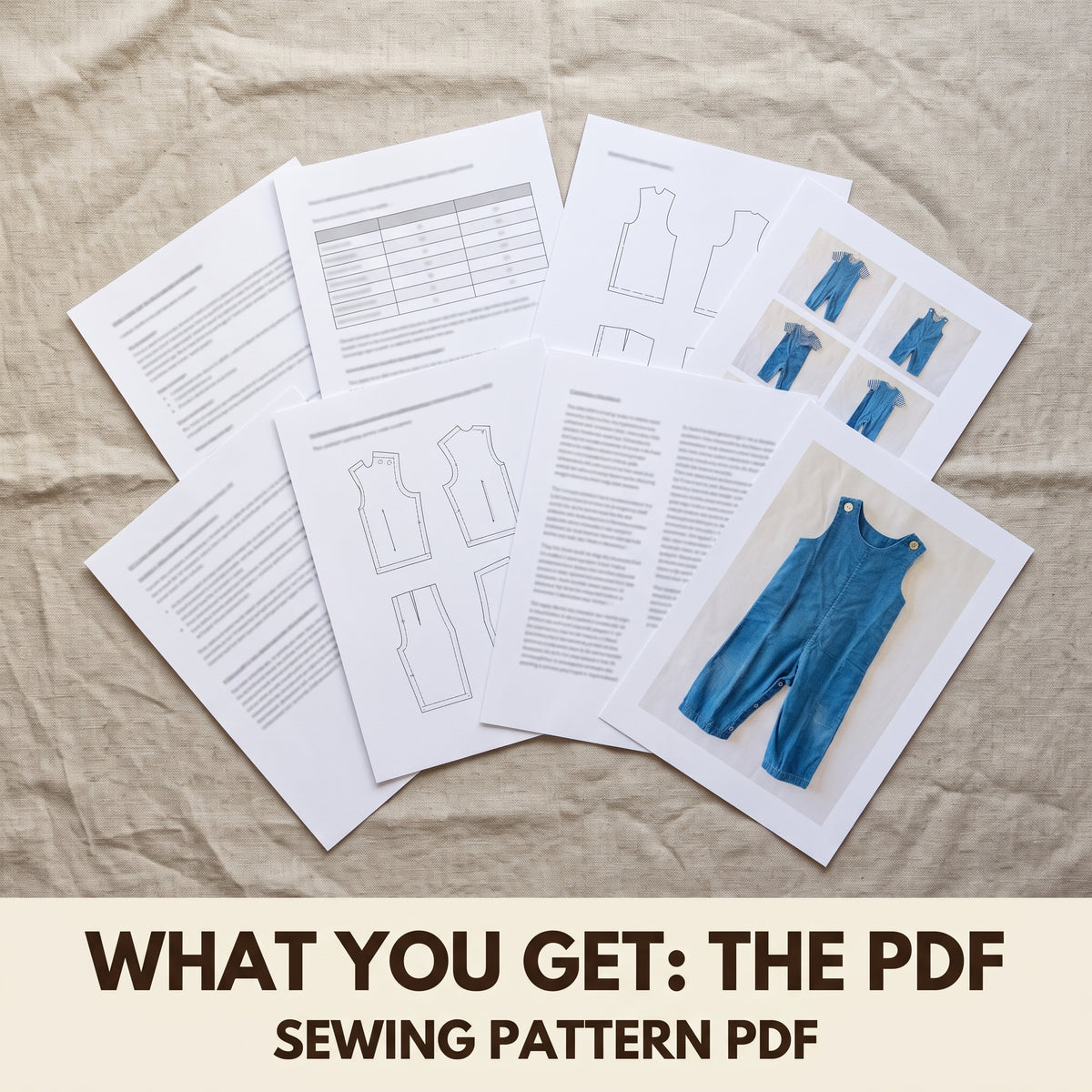 Baby Overalls Sewing Pattern PDF, Corduroy Dungarees with Bib and Snap Crotch plus Striped T-Shirt, 6 Months to 4T