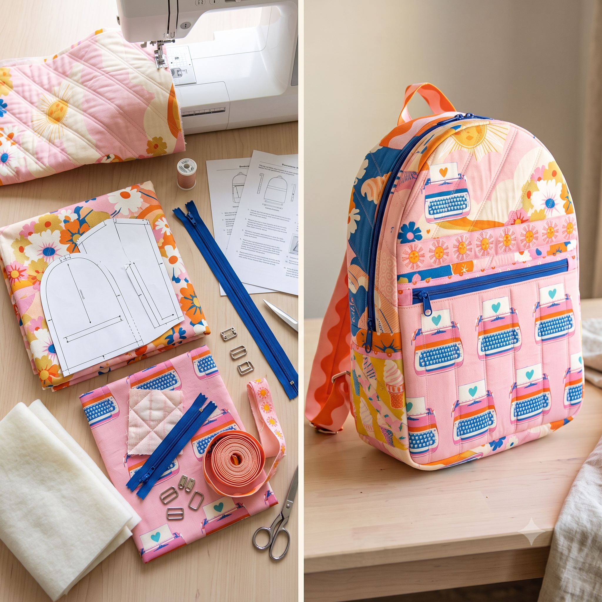 Backpack PDF Sewing Pattern, Quilted Laptop Backpack Pattern, School Bag Sewing Pattern, Travel Backpack Instant Download