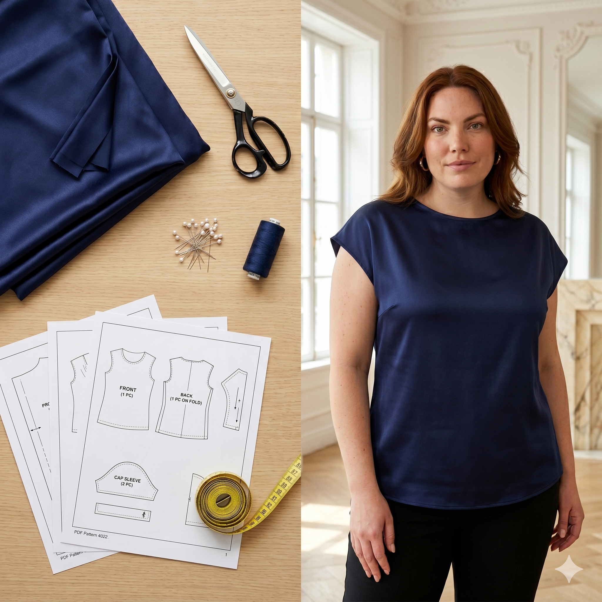 Basic woven cap sleeve t-shirt/blouse - Easy to sew PDF sewing pattern for women