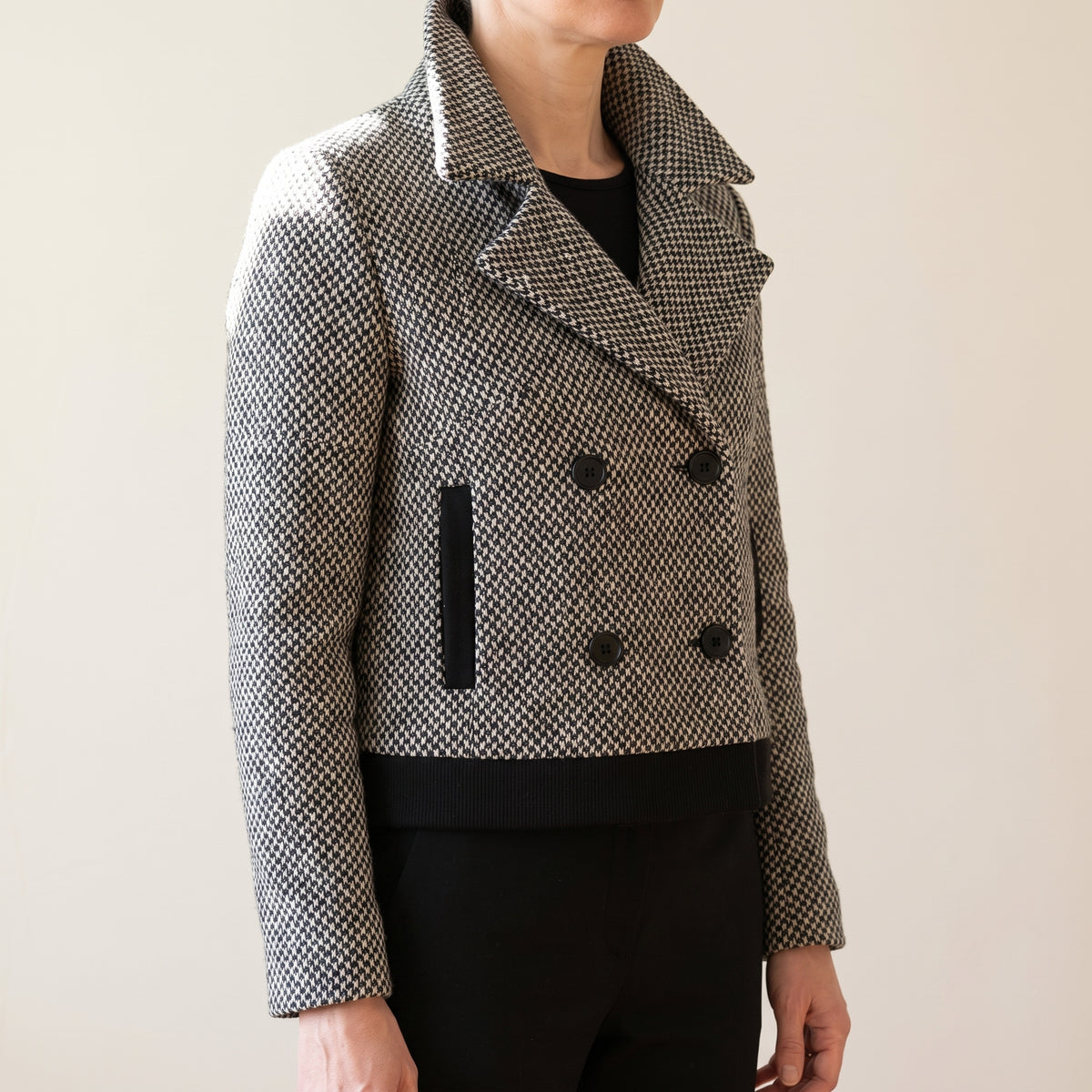Cropped Double Breasted Jacket Sewing Pattern PDF | Womens Tweed Blazer with Knit Hem Band | US 0-22 XS-XXL | A0 A4 Letter