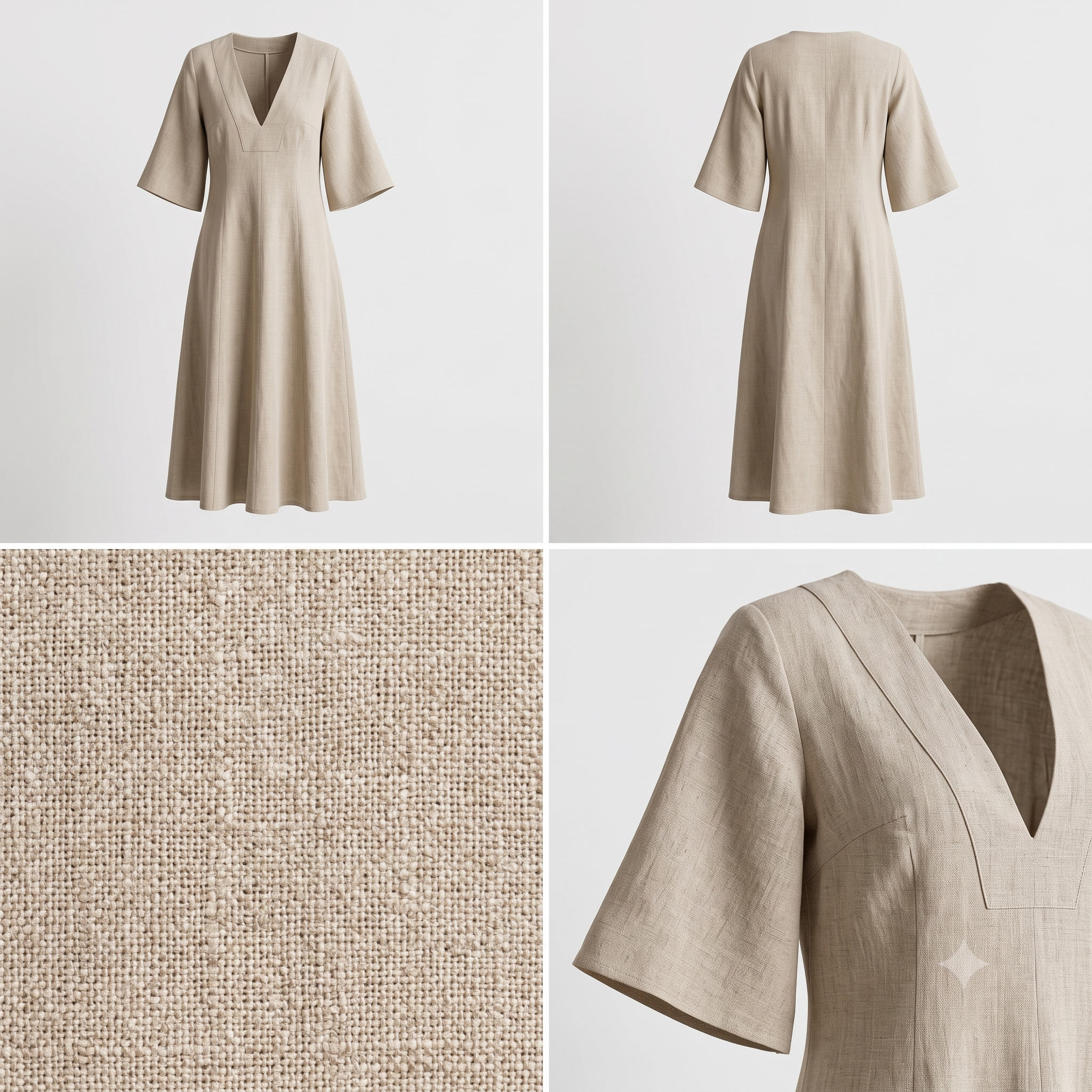 Linen Midi Dress Sewing Pattern PDF, Flared Sleeve Dress Pattern, Loose Fit Linen Dress, V Neck Midi Dress, Women's Sewing Pattern US 2–30