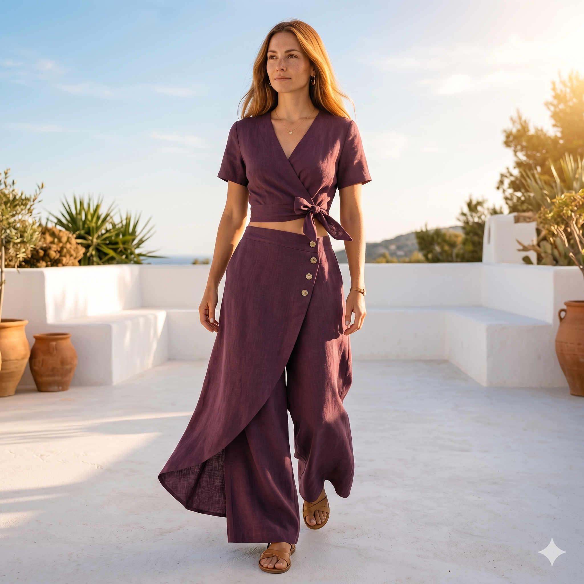 Boho Wrap Co-Ord Set PDF Sewing Pattern, Wide Leg Pants, Linen Outfit (Digital Download)