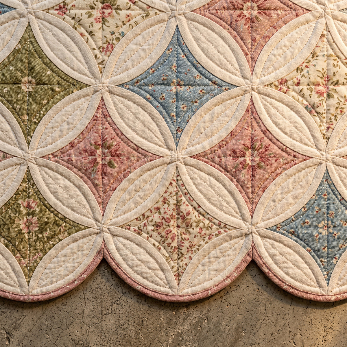 Cathedral Window Style Quilt Pattern PDF, Queen Coverlet, Appliqué