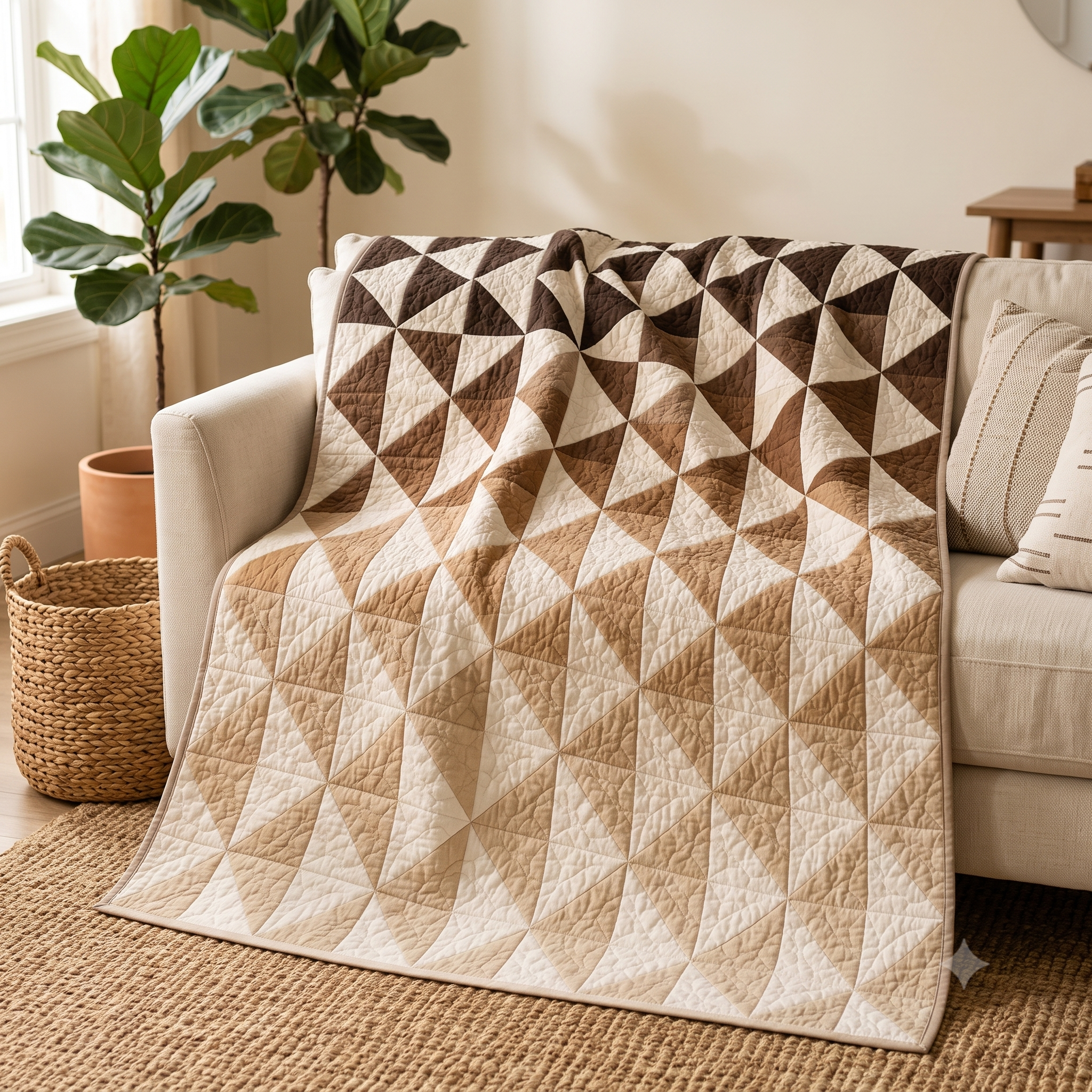 Checker Fade Quilt Pattern PDF | Beginner-Friendly HST Quilt | Modern Boho Ombré, Neutral Brown & Cream | Baby, Throw & Twin | Instant Download