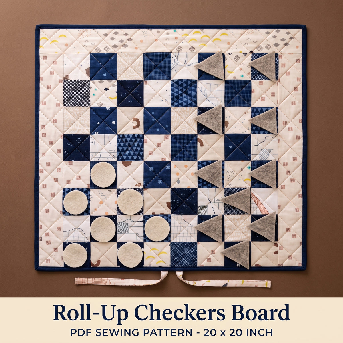Checkers Board Sewing Pattern PDF, Quilted Draughts Game Mat