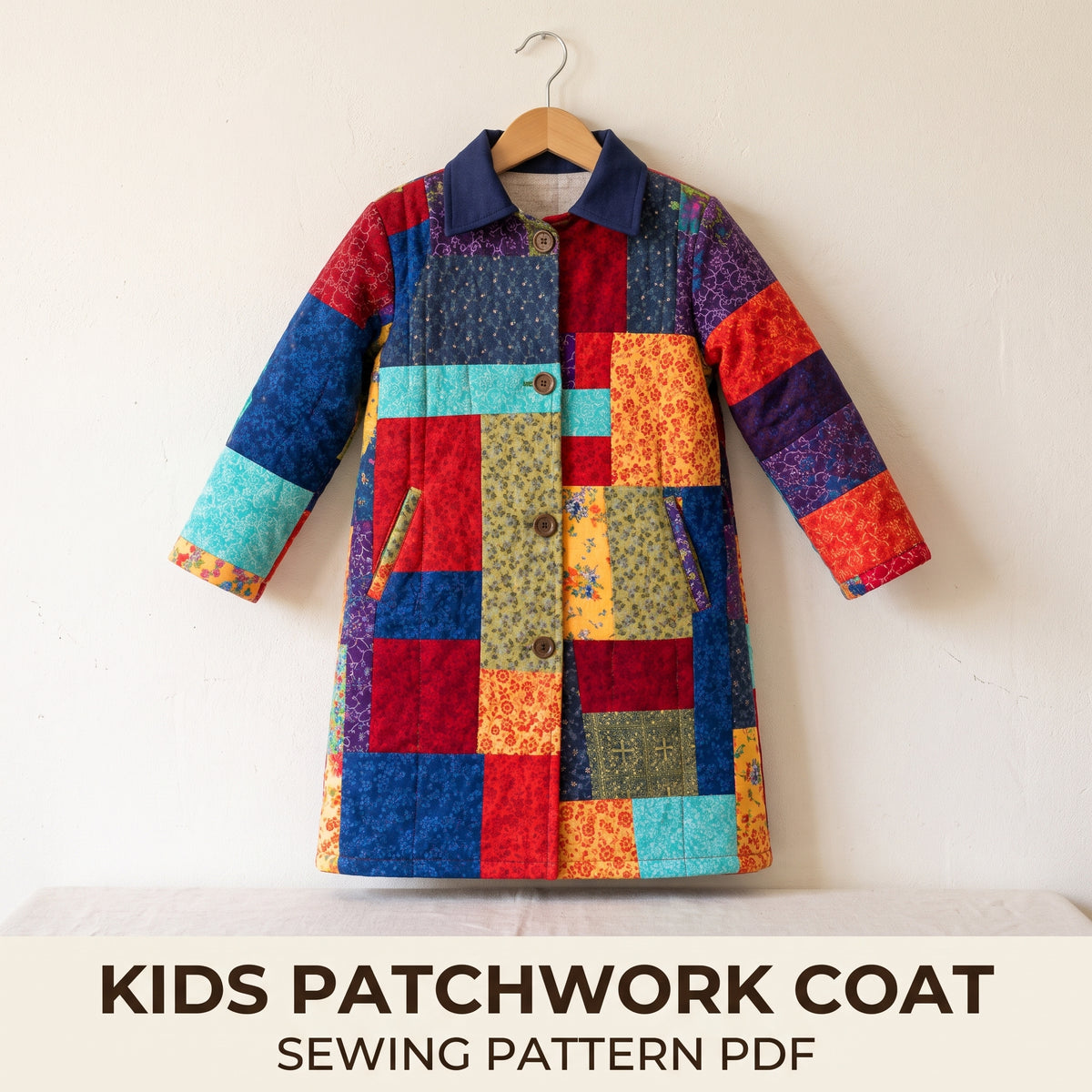 Child Patchwork Jacket Pattern, Colorful Scrap Coat for Girls and Boys, Lined, Instant Download PDF