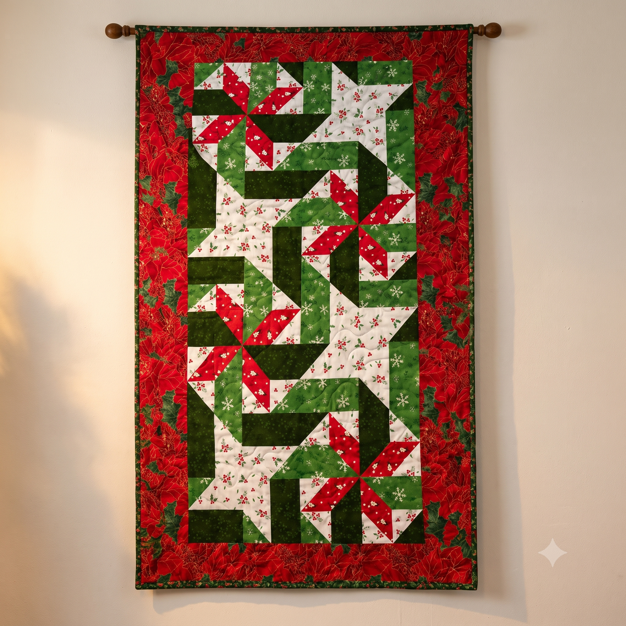 Christmas Star Table Runner Quilt Pattern PDF | 20 x 36 Holiday Patchwork | Wall Hanging | Instant Download