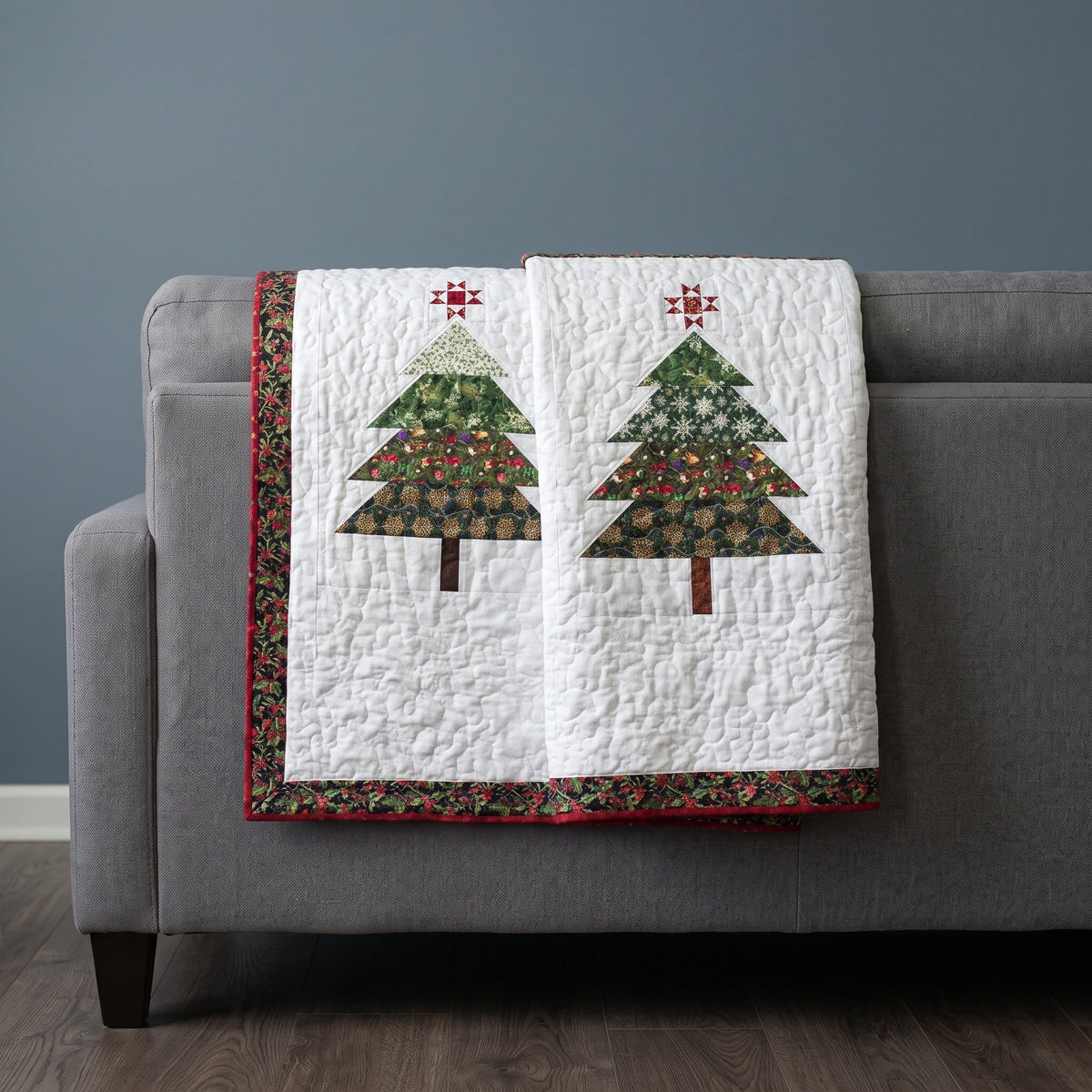 Christmas Tree Wall Quilt Pattern PDF, Pieced Pine Trees with Star Toppers, Holiday Wall Hanging and Lap Quilt, Beginner