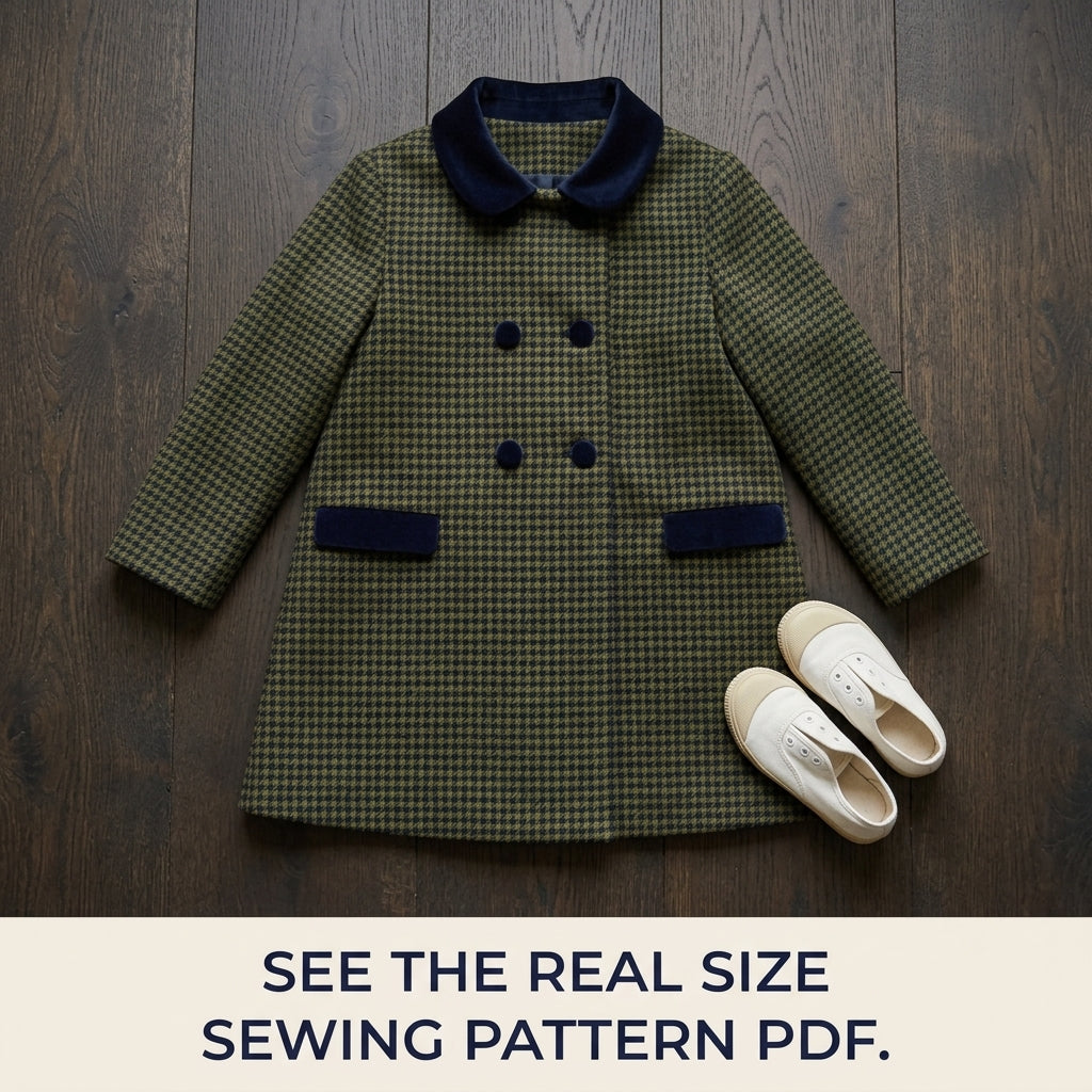 Girls Houndstooth Coat Sewing Pattern PDF – Double Breasted Peter Pan Collar Coat
