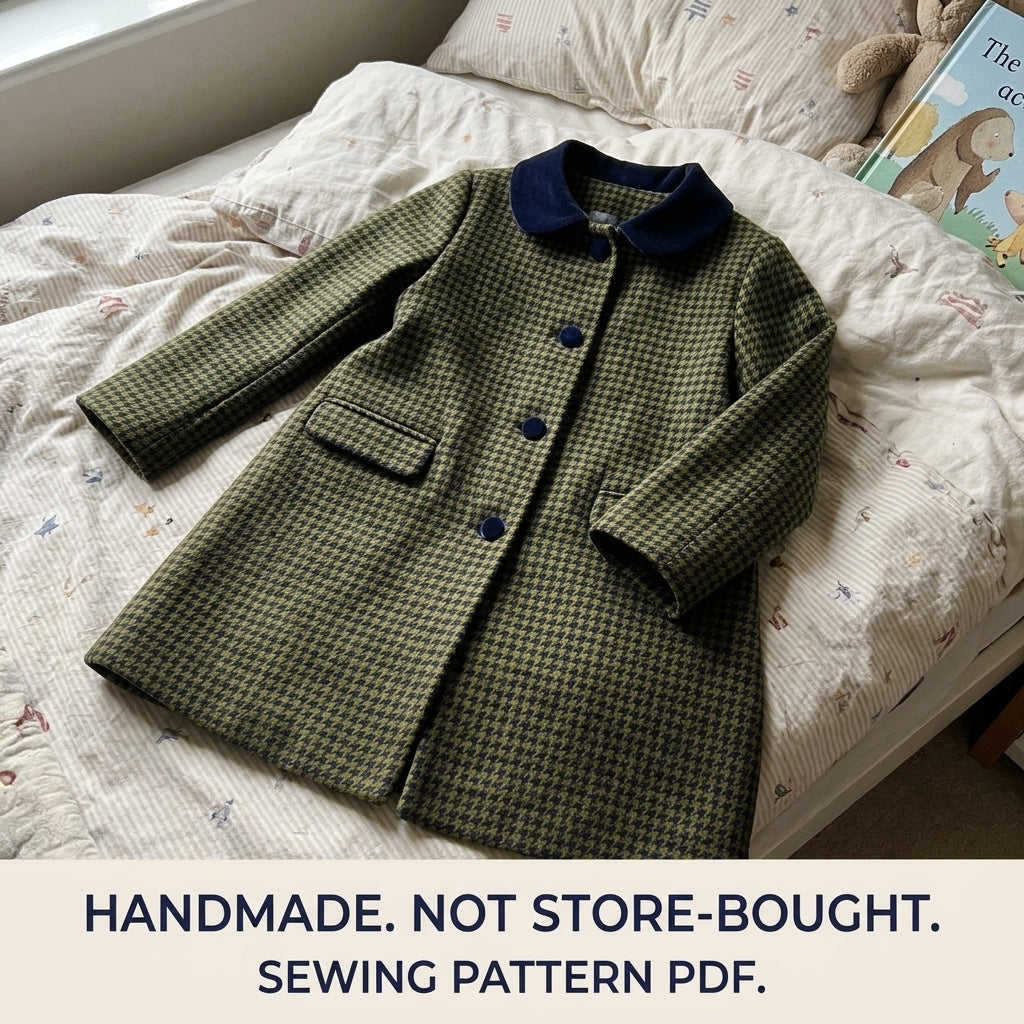 Girls Houndstooth Coat Sewing Pattern PDF – Double Breasted Peter Pan Collar Coat