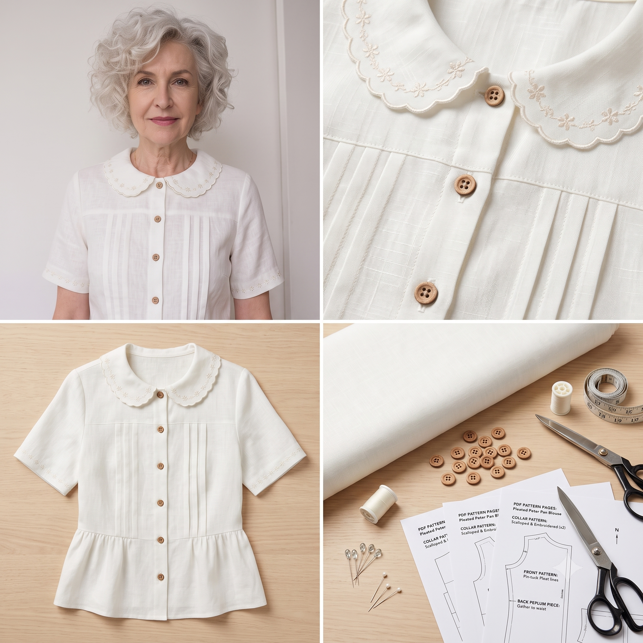 Pleated Peter Pan Collar Top โ Sewing Pattern (PDF) | Vintage Semi-Fitted Blouse