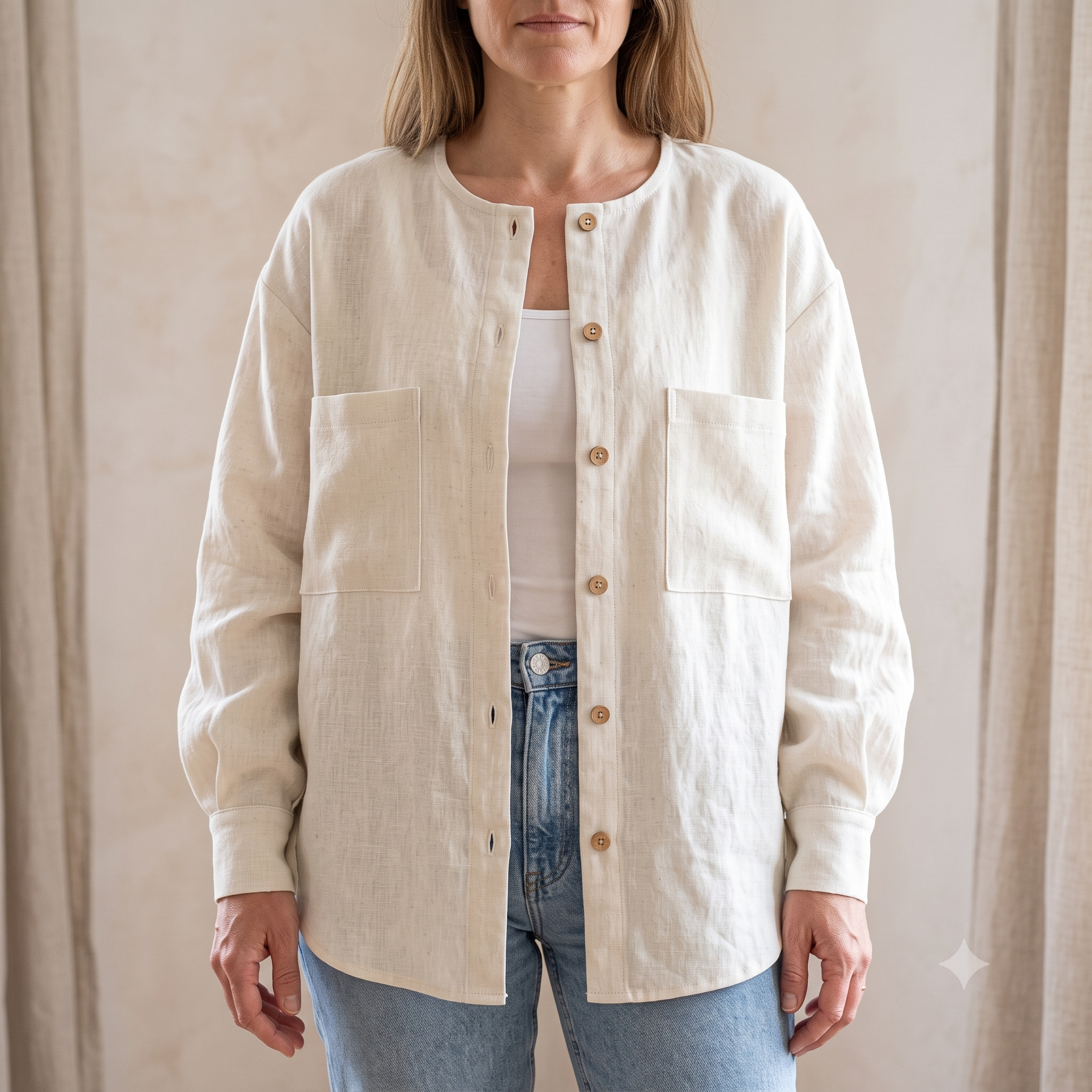 Collarless Shirt PDF Sewing Pattern | Oversized Button Up Shirt with Cuffs and Patch Pockets | XS to XXXL | Digital Sewing Pattern