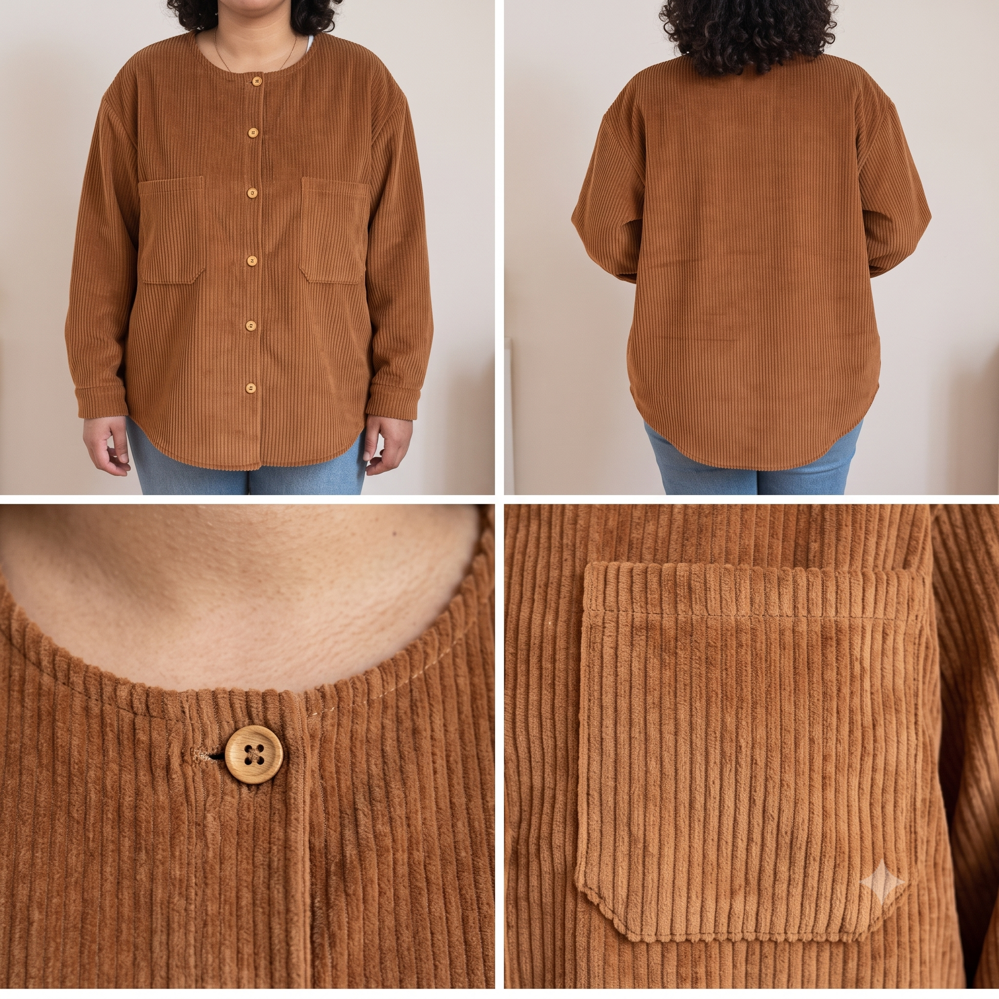 Collarless Shirt PDF Sewing Pattern | Oversized Button Up Shirt with Cuffs and Patch Pockets | XS to XXXL | Digital Sewing Pattern