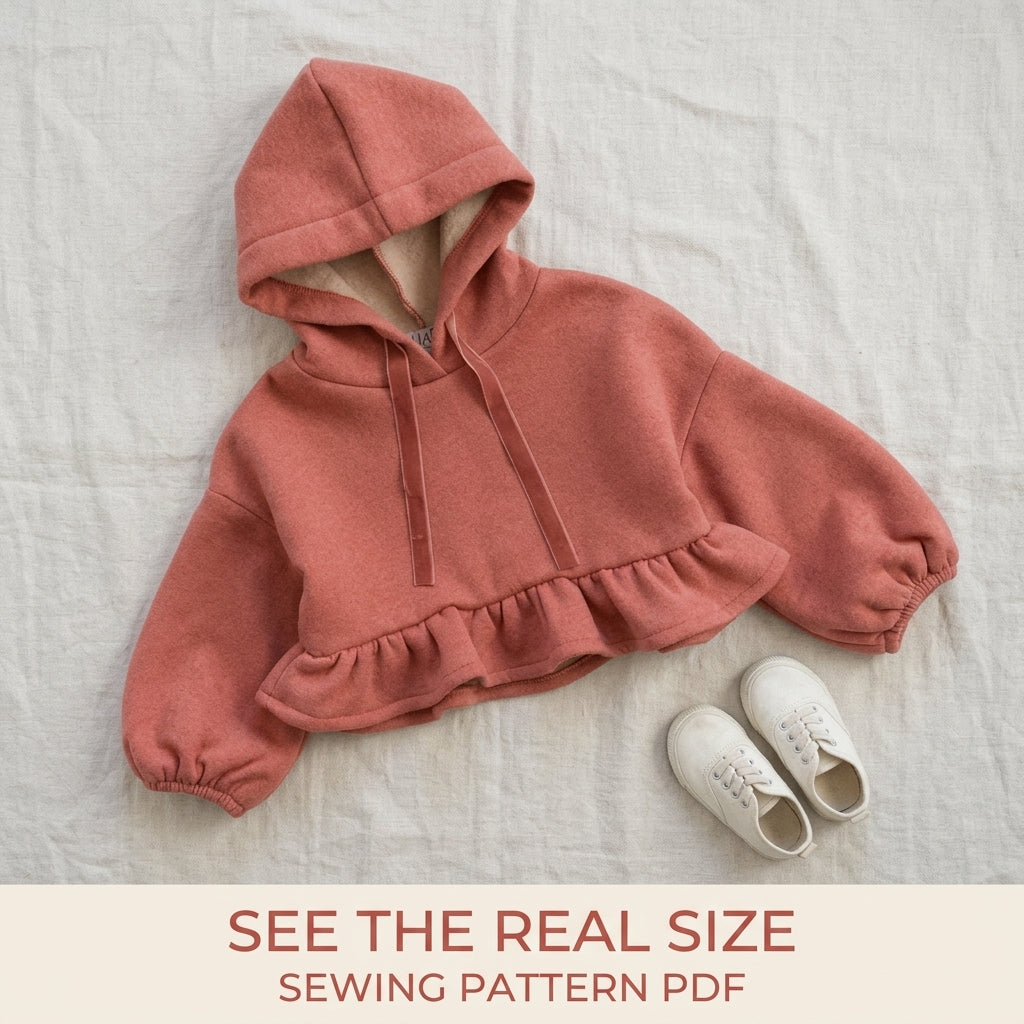 Girls Ruffle Hem Fleece Hoodie Sewing Pattern PDF – Sherpa Lined Ruffle Sweatshirt
