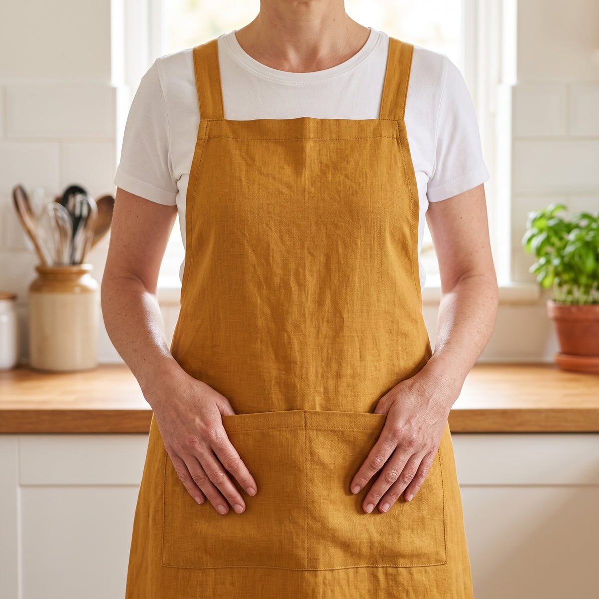 Cross Back Apron Sewing Pattern | Japanese Pinafore Apron, No Neck Strap | Deep Pockets | A0, A4 & US Letter | Instant PDF
