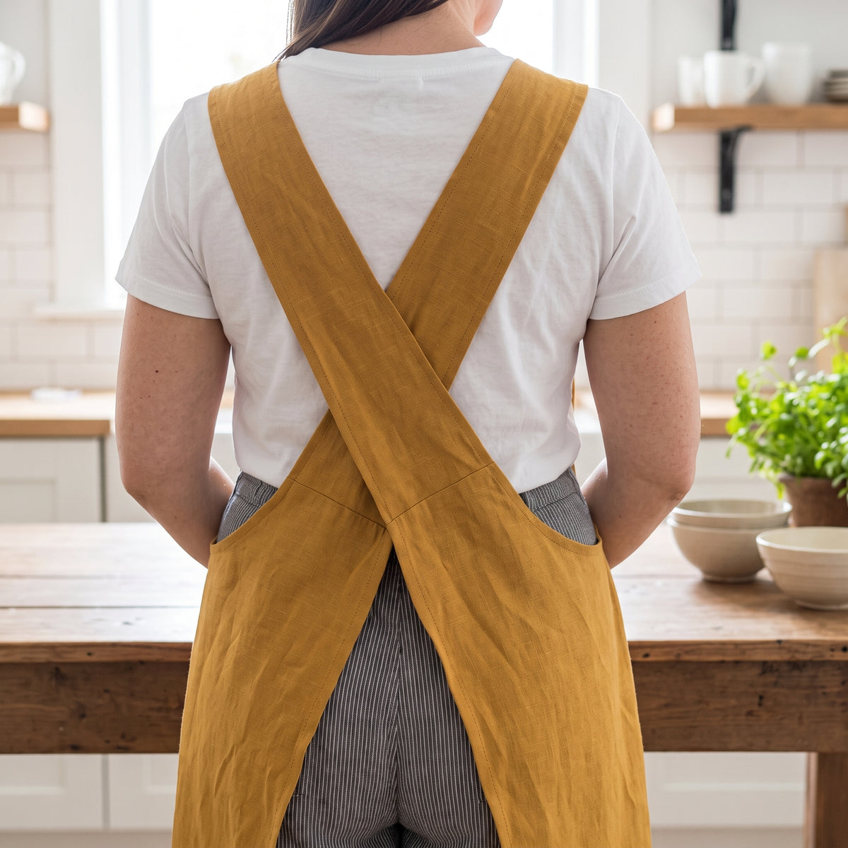 Cross Back Apron Sewing Pattern | Japanese Pinafore Apron, No Neck Strap | Deep Pockets | A0, A4 & US Letter | Instant PDF