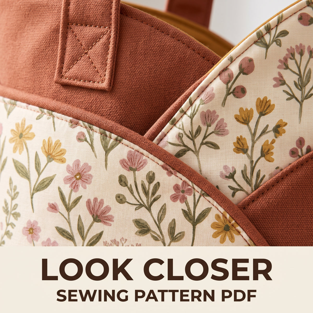 Curved Tote Bag Sewing Pattern PDF, Unique Rounded Front Panel Tote with Lining and Pocket, Beginner Friendly