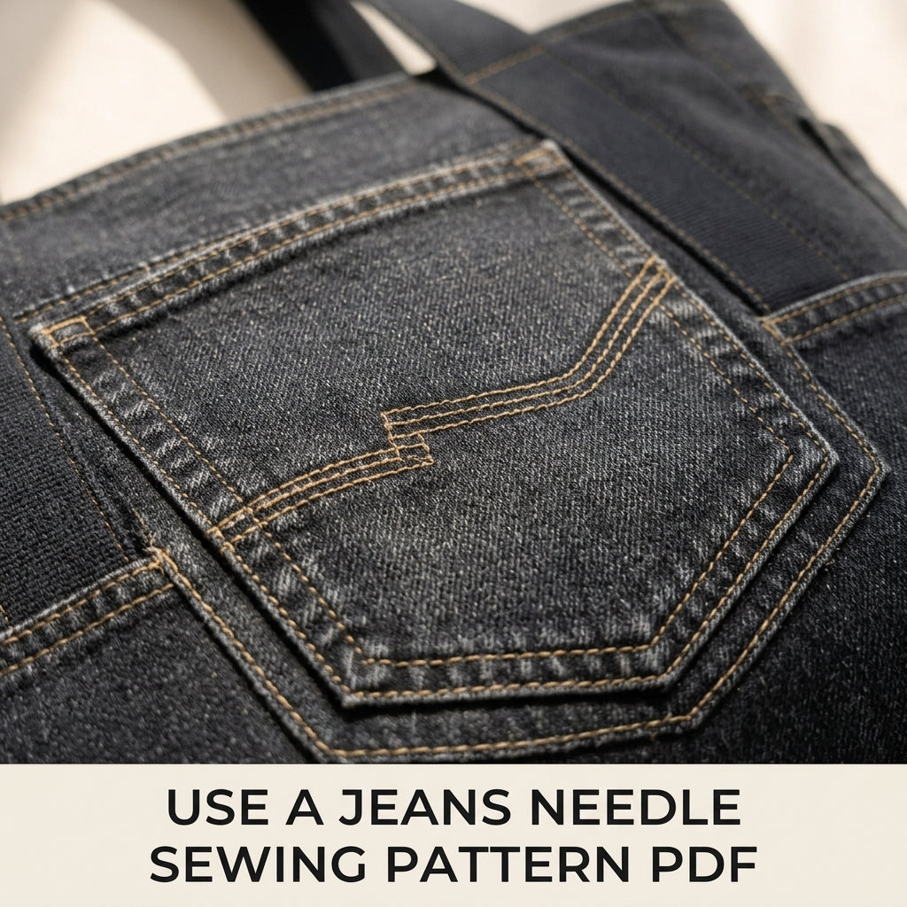 Black Denim Tote Sewing Pattern PDF – Upcycled Jeans Bag with Pockets