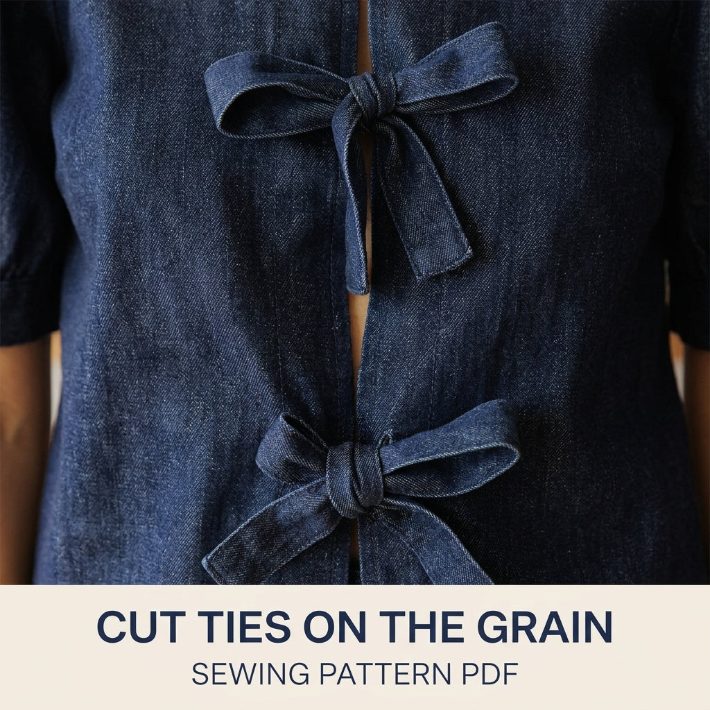 Bow Tie Top Sewing Pattern PDF – Puff Sleeve Denim Blouse and Mini Skirt