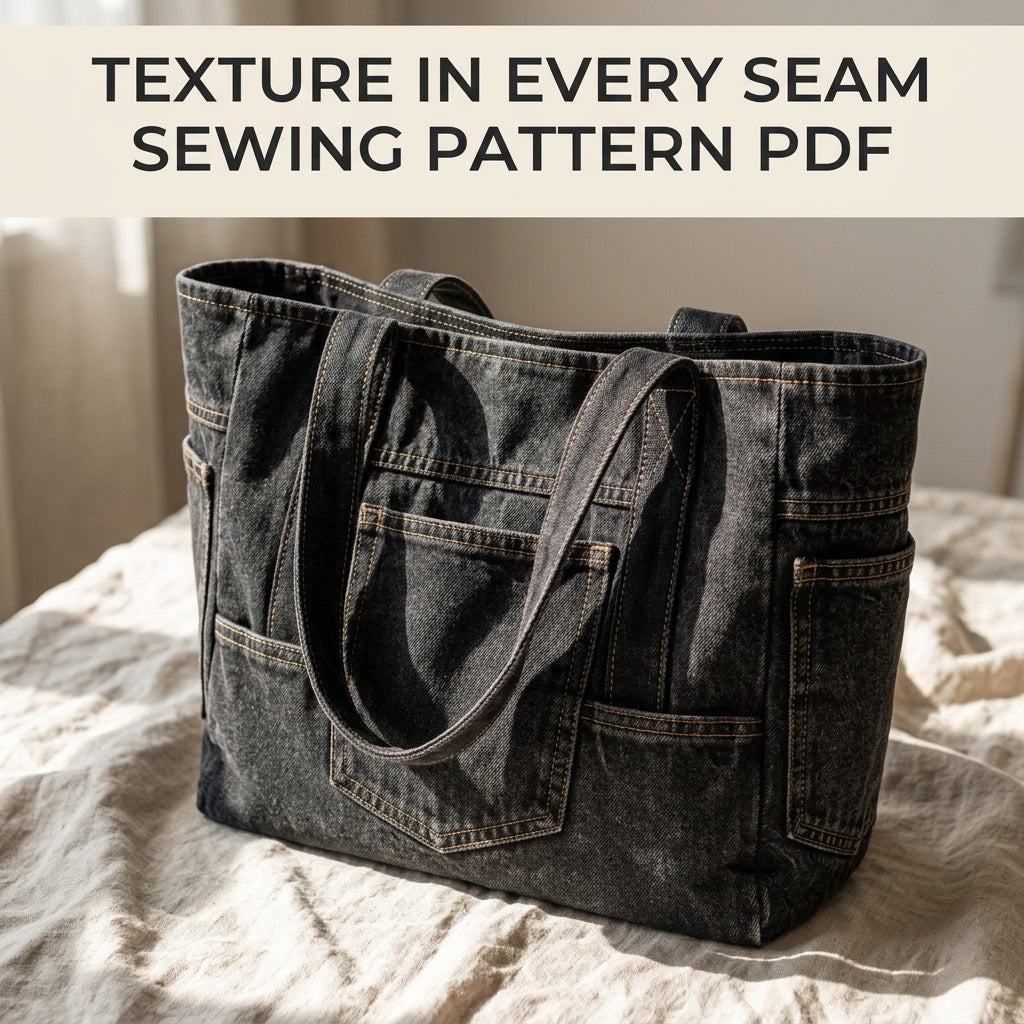 Black Denim Tote Sewing Pattern PDF – Upcycled Jeans Bag with Pockets