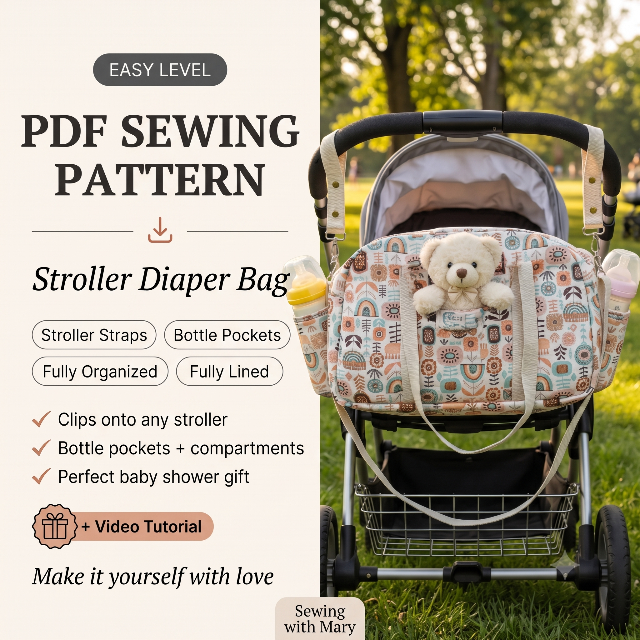 Diaper Bag โ Sewing Pattern (PDF + Video) | Stroller Diaper Bag & Travel Tote