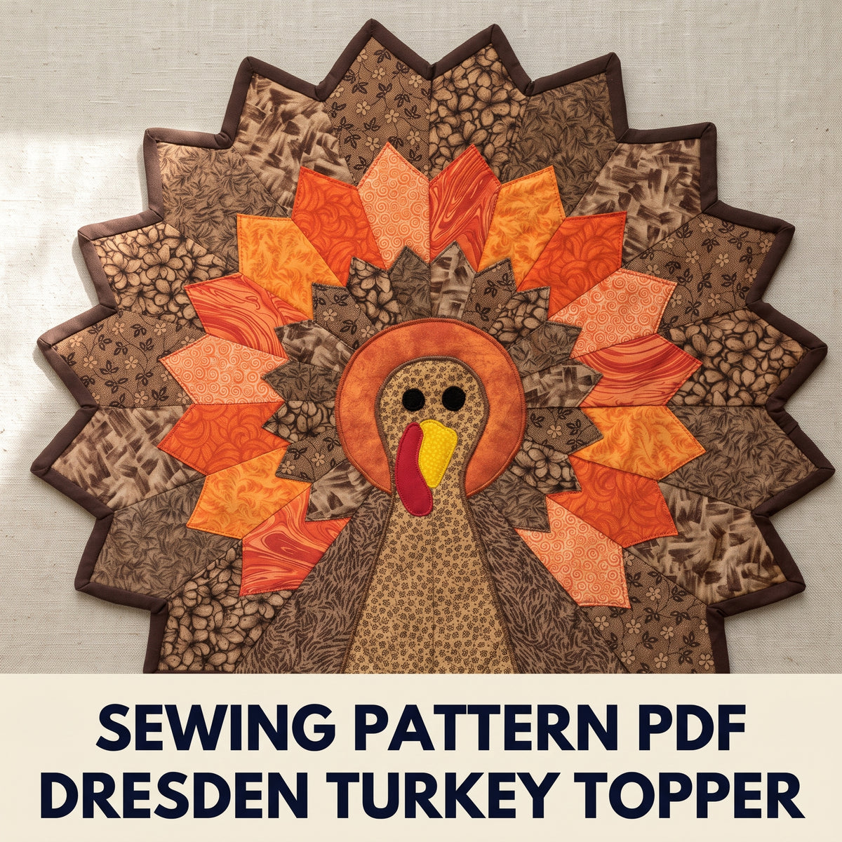 Dresden Turkey Table Topper Sewing Pattern PDF – 21 inch Round Thanksgiving Centrepiece