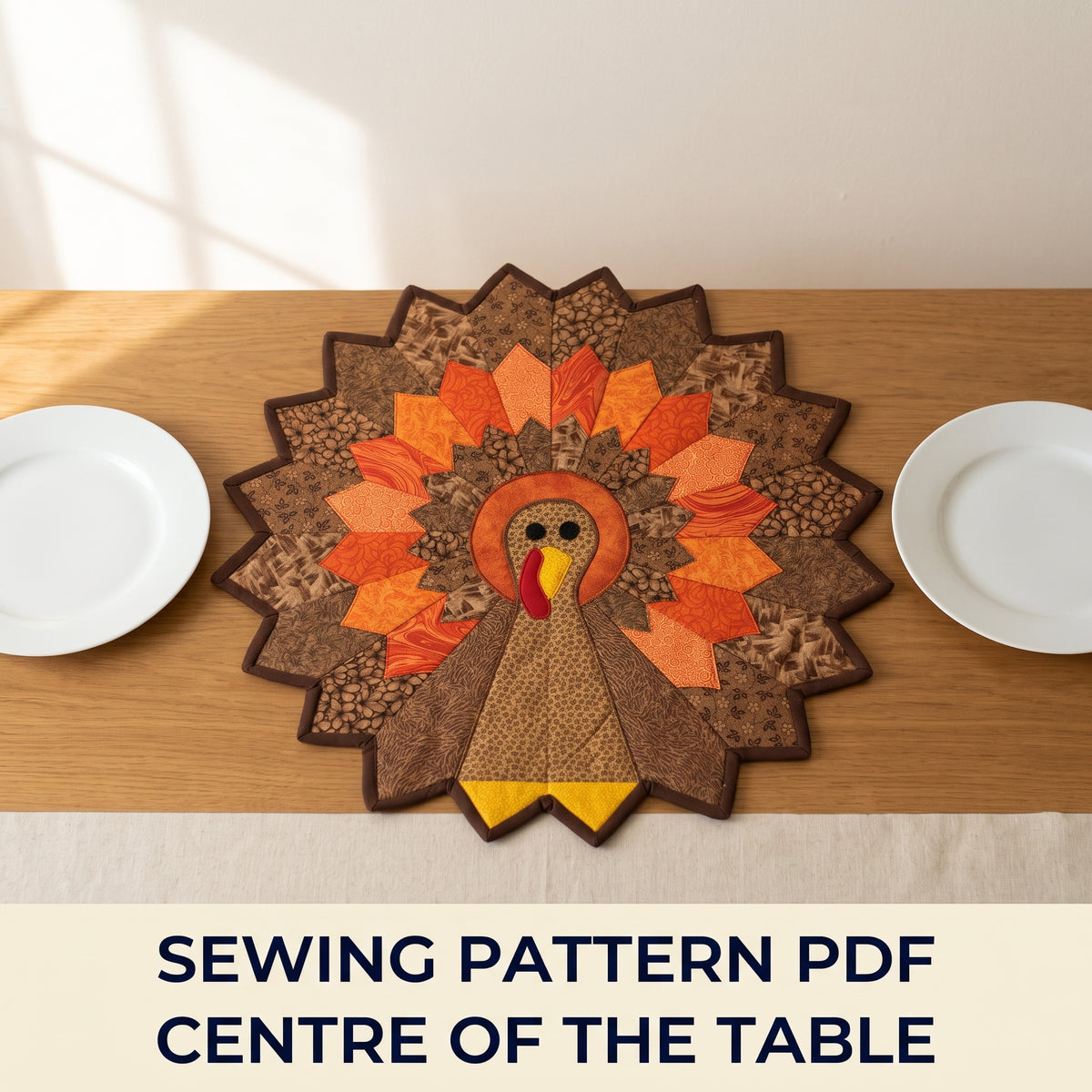 Dresden Turkey Table Topper Sewing Pattern PDF – 21 inch Round Thanksgiving Centrepiece