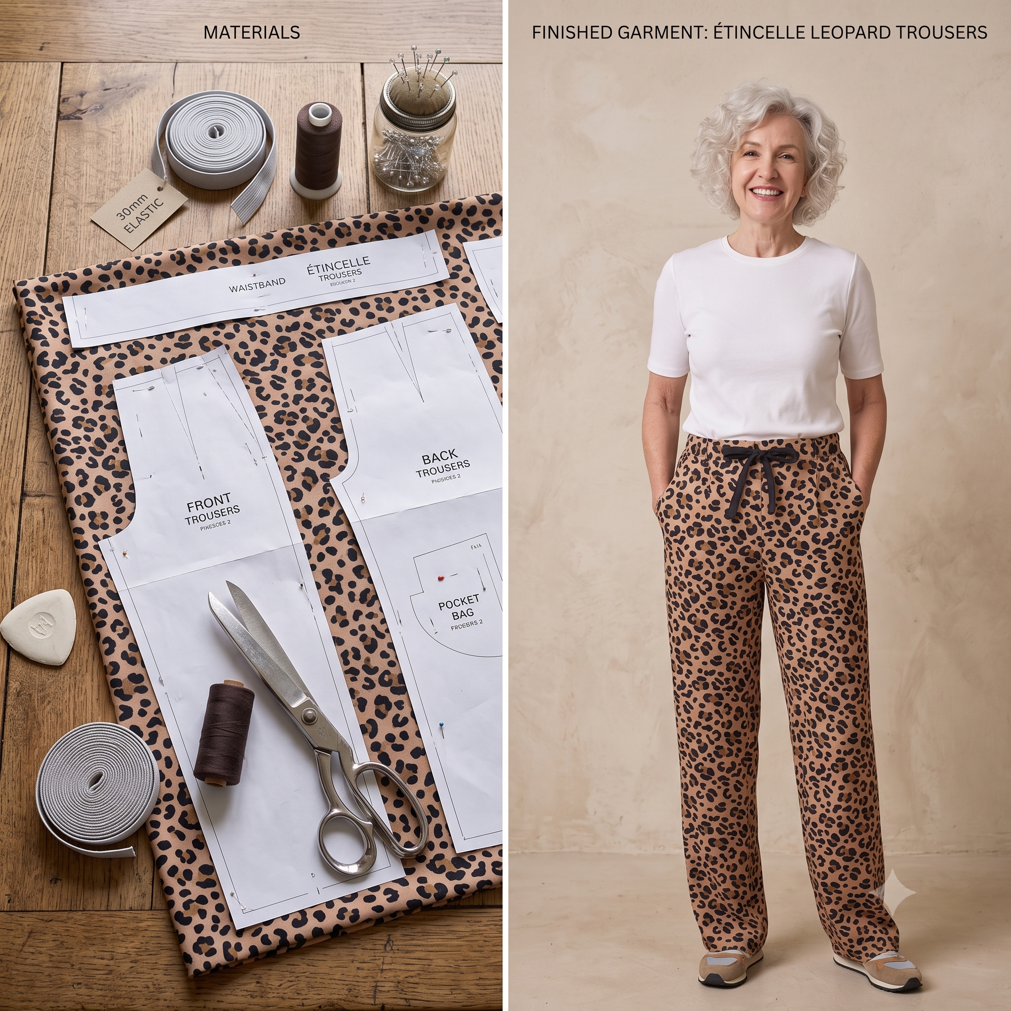 ÉTINCELLE Trousers Sewing Pattern PDF, Pleated Straight Leg Pants, Elastic Waist Trousers, Low Mid Rise, Video Tutorial, Bilingual FR/EN, Sizes 32–52