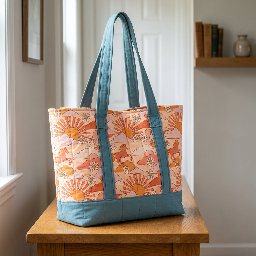 Quilted Tote Bag PDF Sewing Pattern | 3 Sizes Beginner Bag Pattern | No Zipper No Hardware Market Tote | Instant Download
