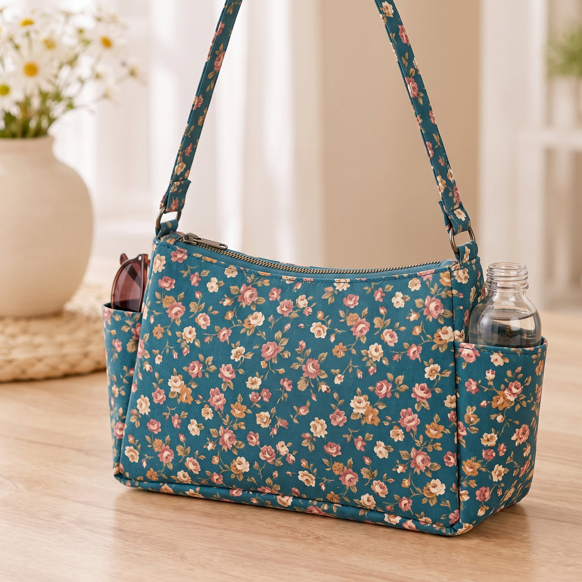 Small Shoulder Bag Sewing Pattern | Zip Top with Two Side Pockets | 24 x 12.5 x 8 cm | A4 & US Letter PDF | Instant Download
