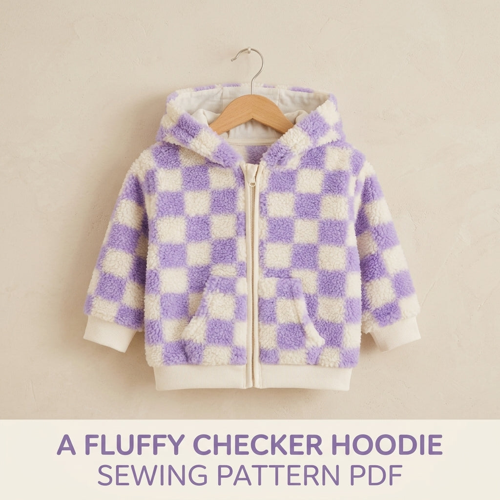 Kids Checkerboard Zip Hoodie Sewing Pattern PDF – Sherpa Hooded Jacket