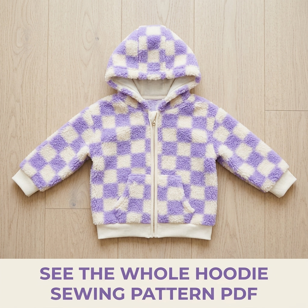 Kids Checkerboard Zip Hoodie Sewing Pattern PDF – Sherpa Hooded Jacket