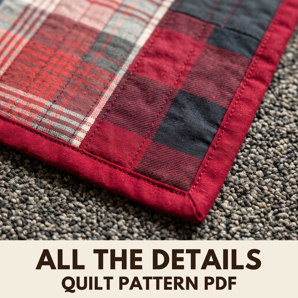 Plaid Patchwork Quilt Pattern PDF, Big Block Flannel Quilt in Buffalo Check and Cream, Throw Twin and Queen