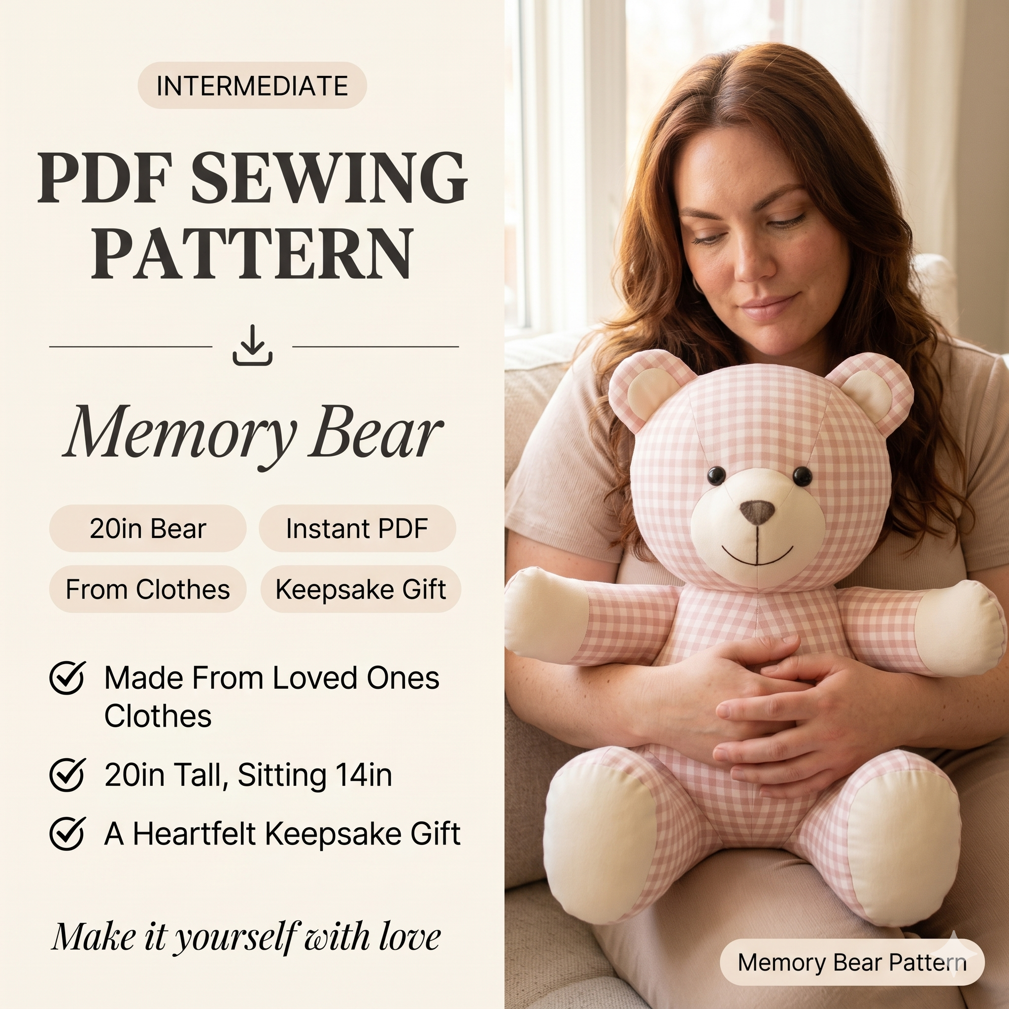 Memory Bear Sewing Pattern PDF | Keepsake Teddy Bear from Clothes