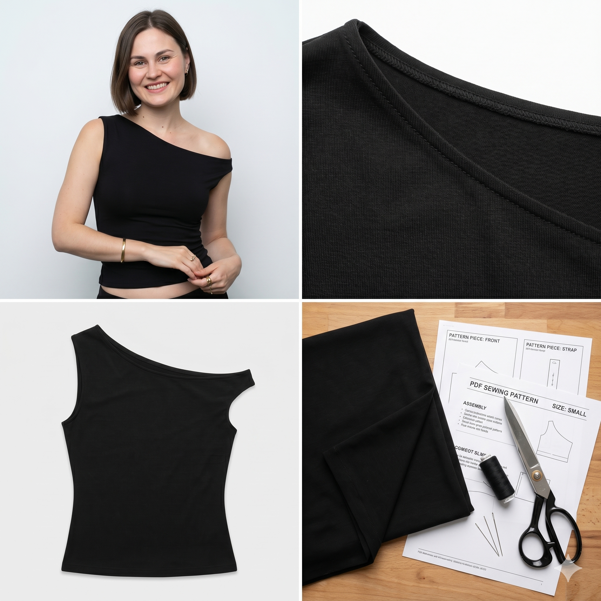 Asymmetrical One-Shoulder Top — Sewing Pattern (PDF) | Reversible Knit Top