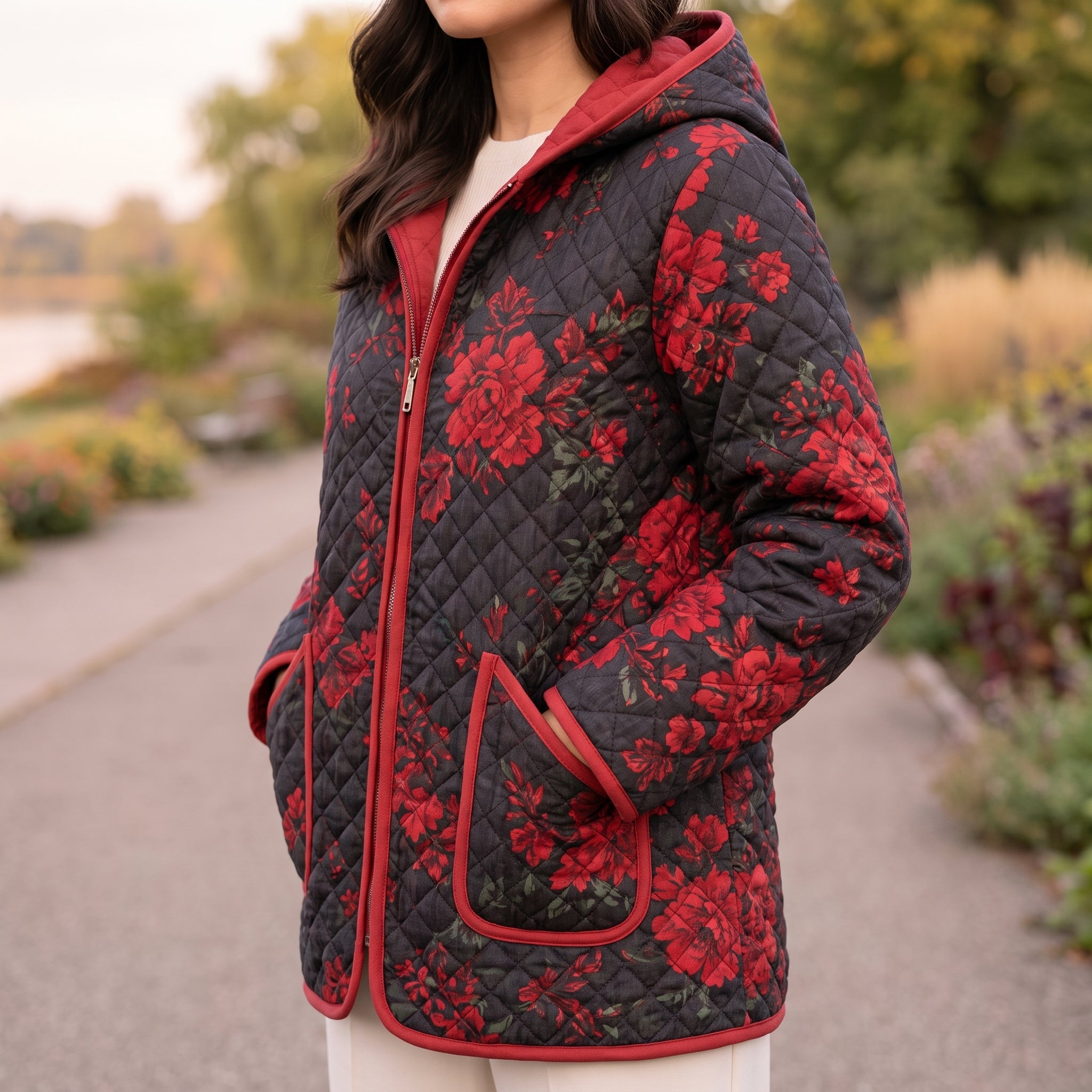 Quilted Hooded Jacket Sewing Pattern | Zip Front Jacket with Piping & Patch Pockets | Sizes XXS-4XL | A4, US Letter & A0 PDF