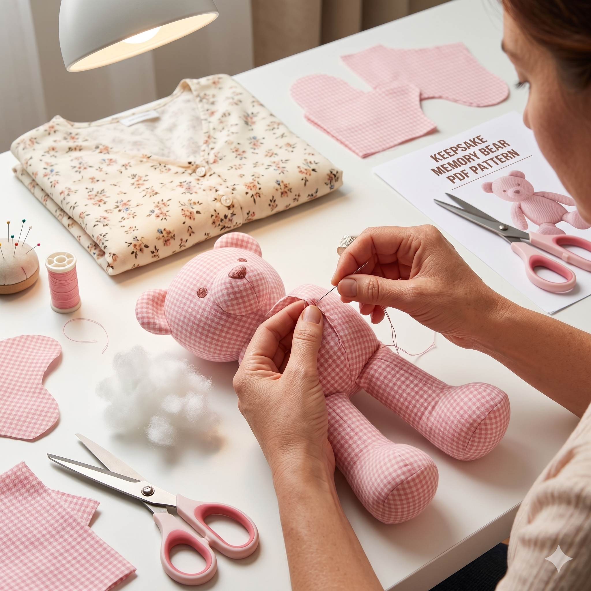 Memory Teddy Bear 5 sizes PDF Pattern + Video sewing for beginners, easy DIY gift