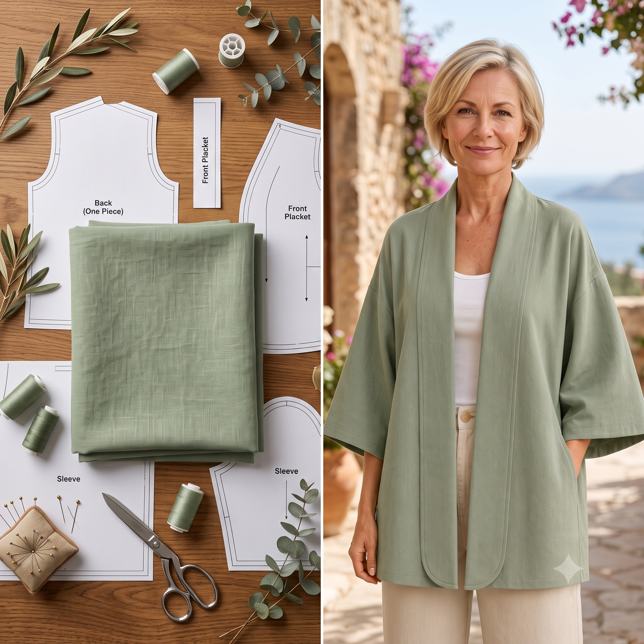 Women's Kimono Shirt Sewing Pattern PDF, Oversized Half Sleeve Top, Kimono Jacket, Relaxed Linen Shirt, Beginner Friendly, Sizes XXS–5XL
