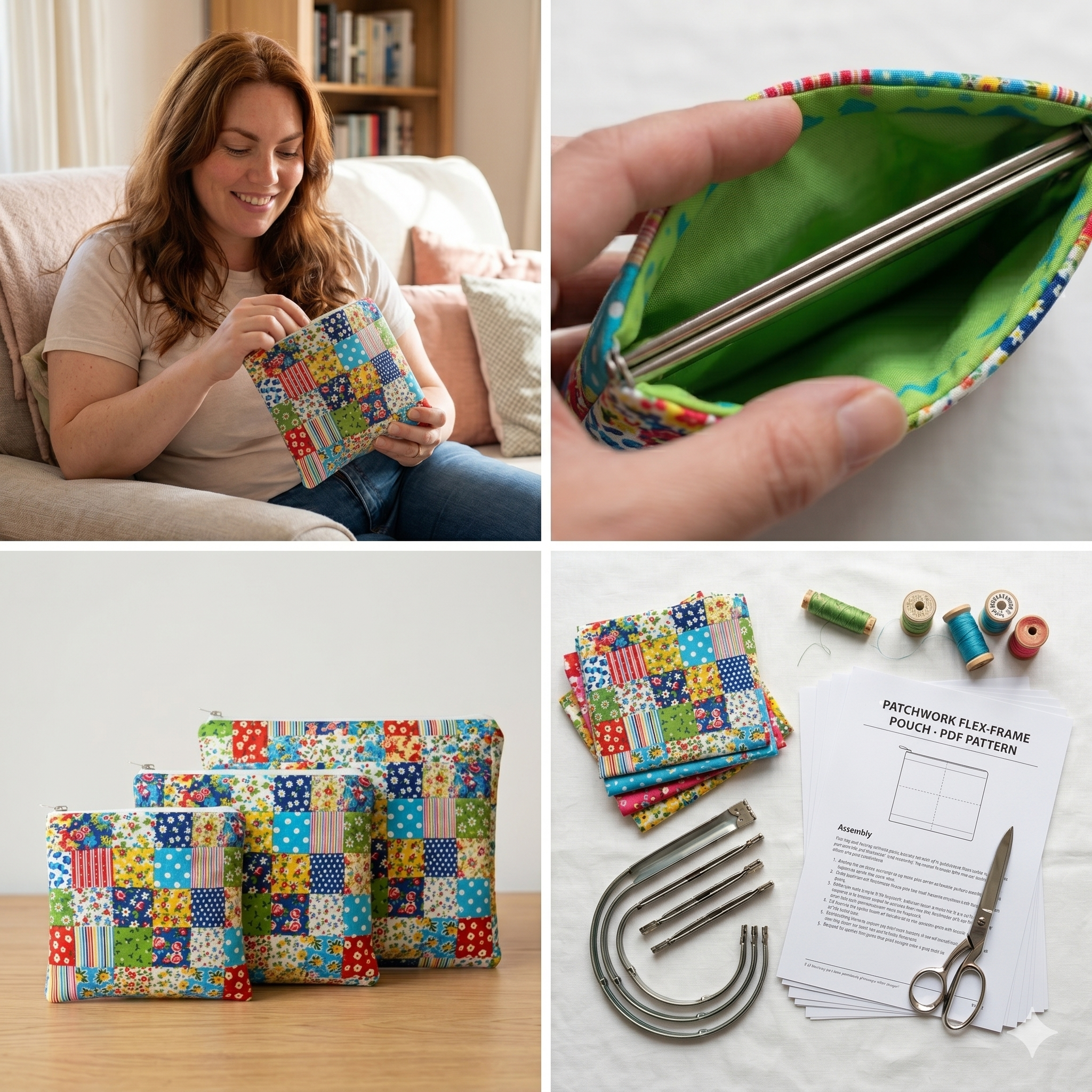 Flex Frame Pouch Sewing Pattern PDF โ 4 Sizes, Easy Snap Pouch, Coin Purse, Glasses Case