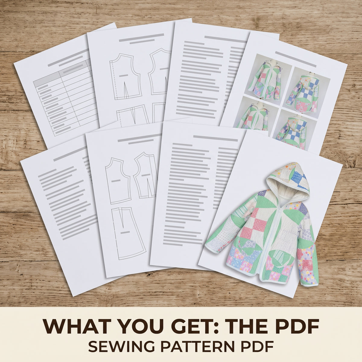 Kids Quilt Jacket Sewing Pattern PDF, Hooded Zip Jacket from a Vintage Quilt with Pockets, Sizes 2 to 12