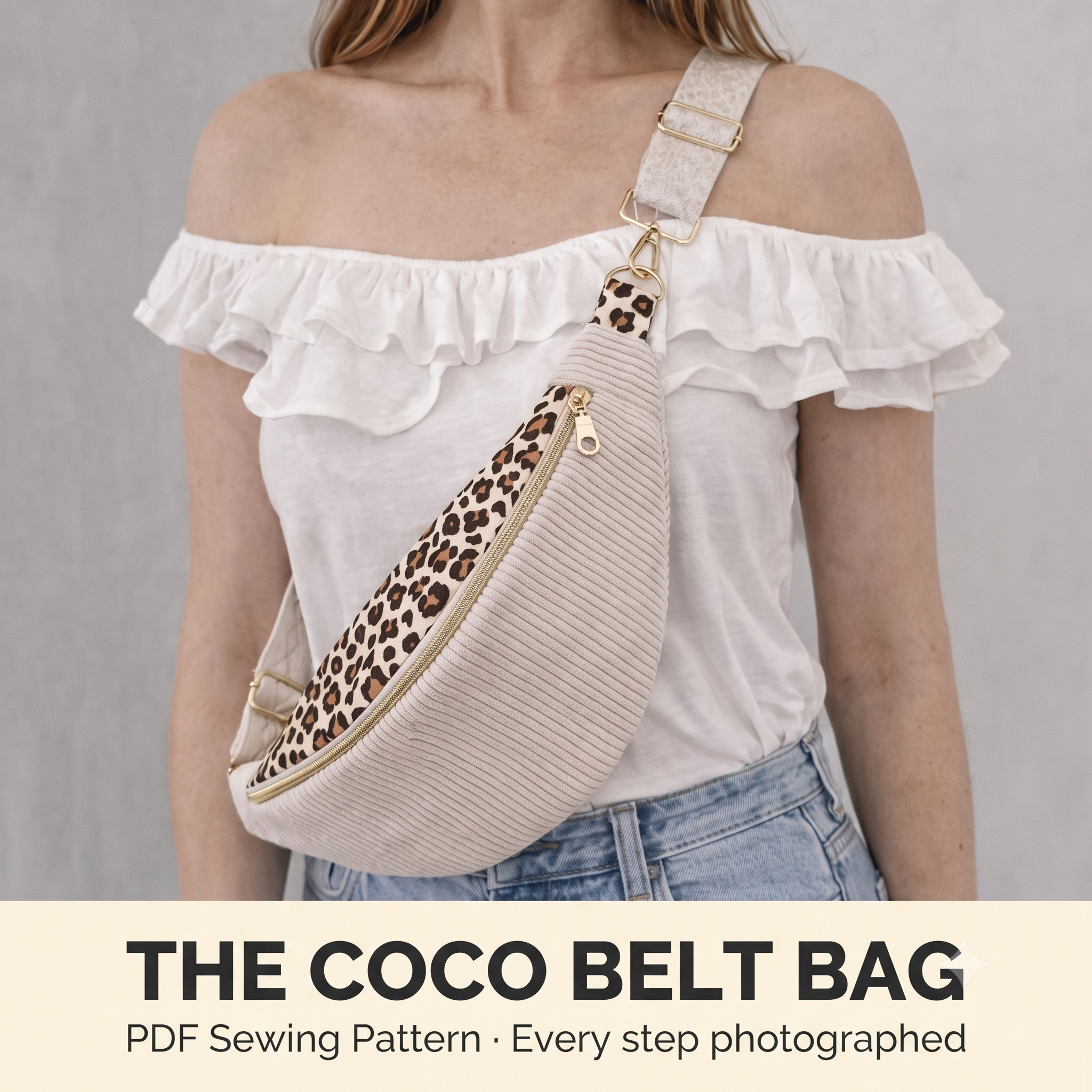 Coco Belt Bag Sewing Pattern | Crossbody Fanny Pack PDF | Every Step Photographed | 15" x 6¾" | A4, A0 & US Letter