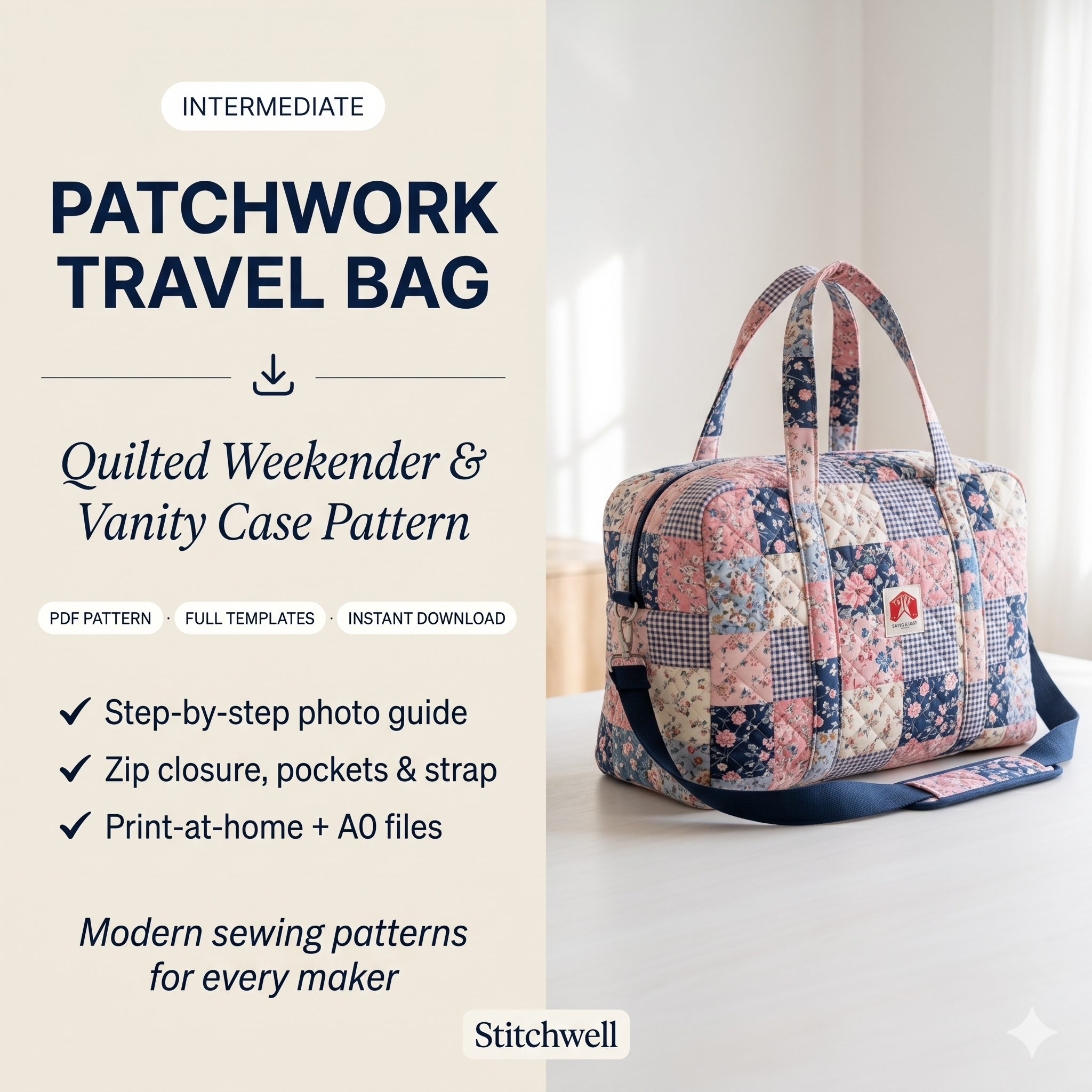 🧳 Patchwork Quilted Travel Bag Sewing Pattern