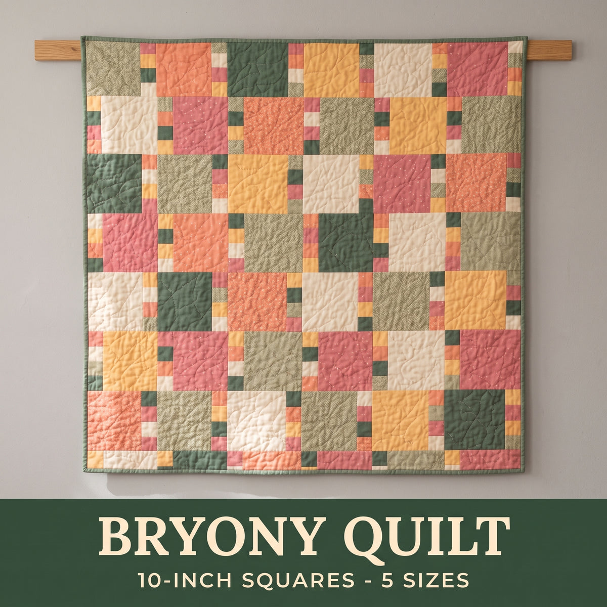 Bryony Quilt Pattern PDF, 10 Inch Squares, 5 Sizes Baby to King