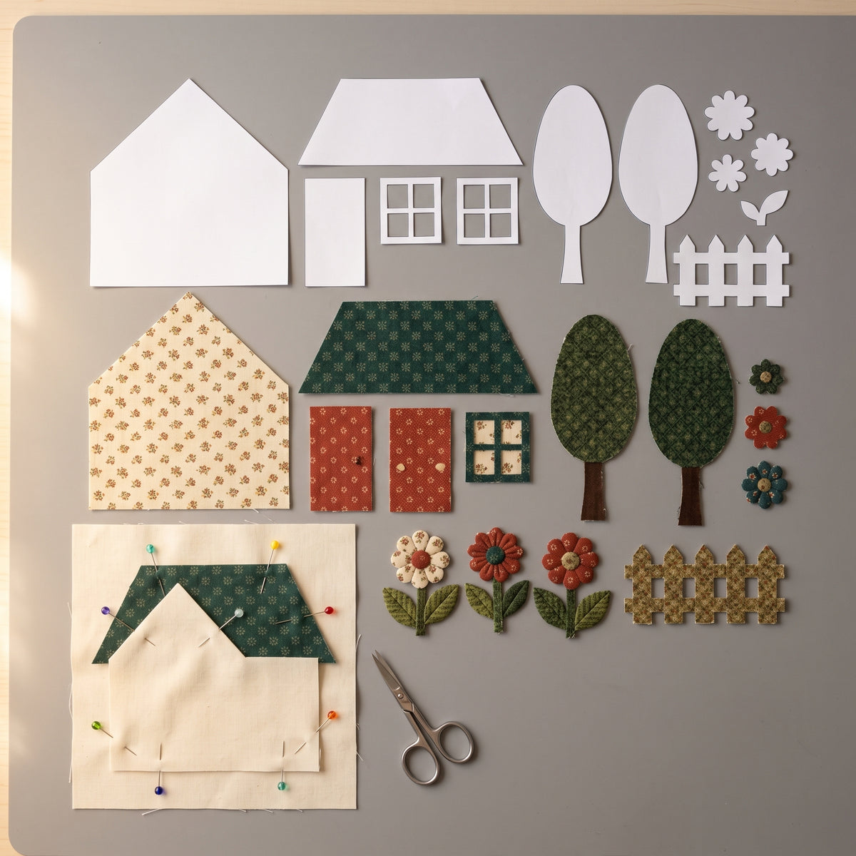 Cottage Quilt Pattern PDF, Applique Wall Hanging, Scrap Friendly