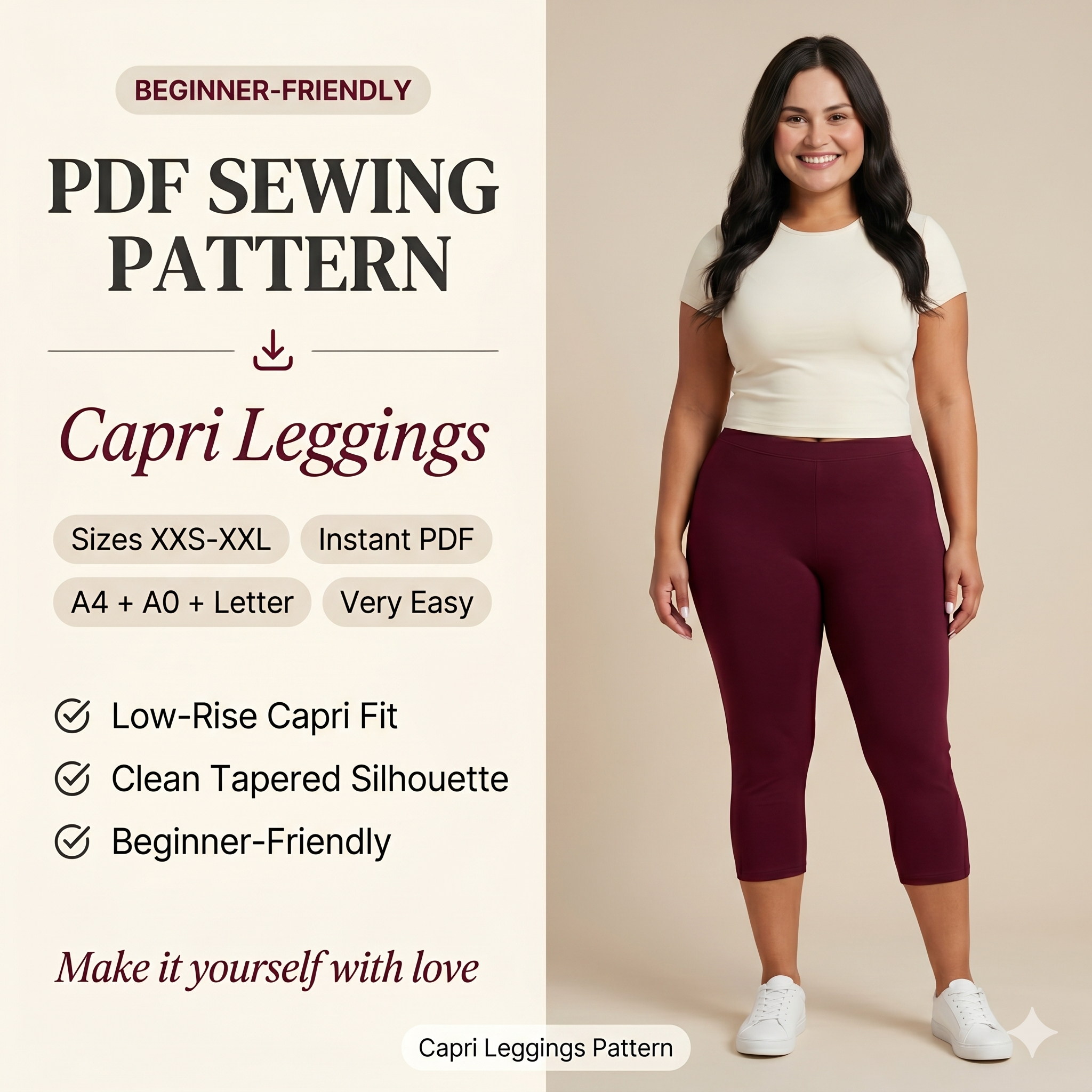 Low-rise Capri Legging -Sewing Pattern Pdf