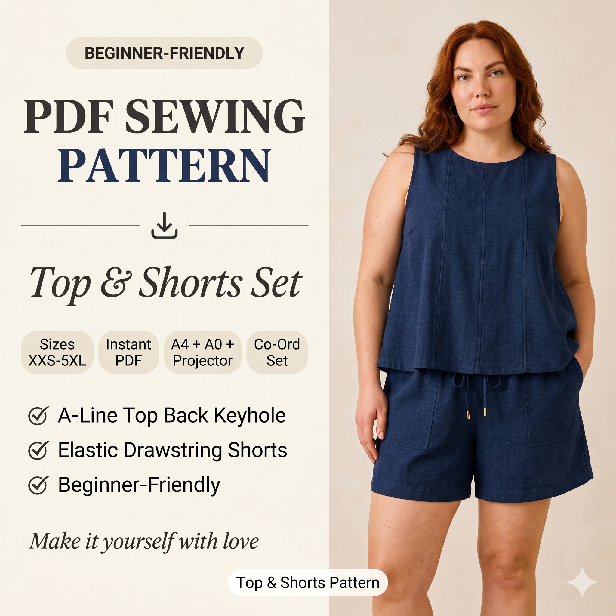 Sleeveless Top & Shorts Sewing Pattern | Linen Summer Co Ord Set (Digital Download)